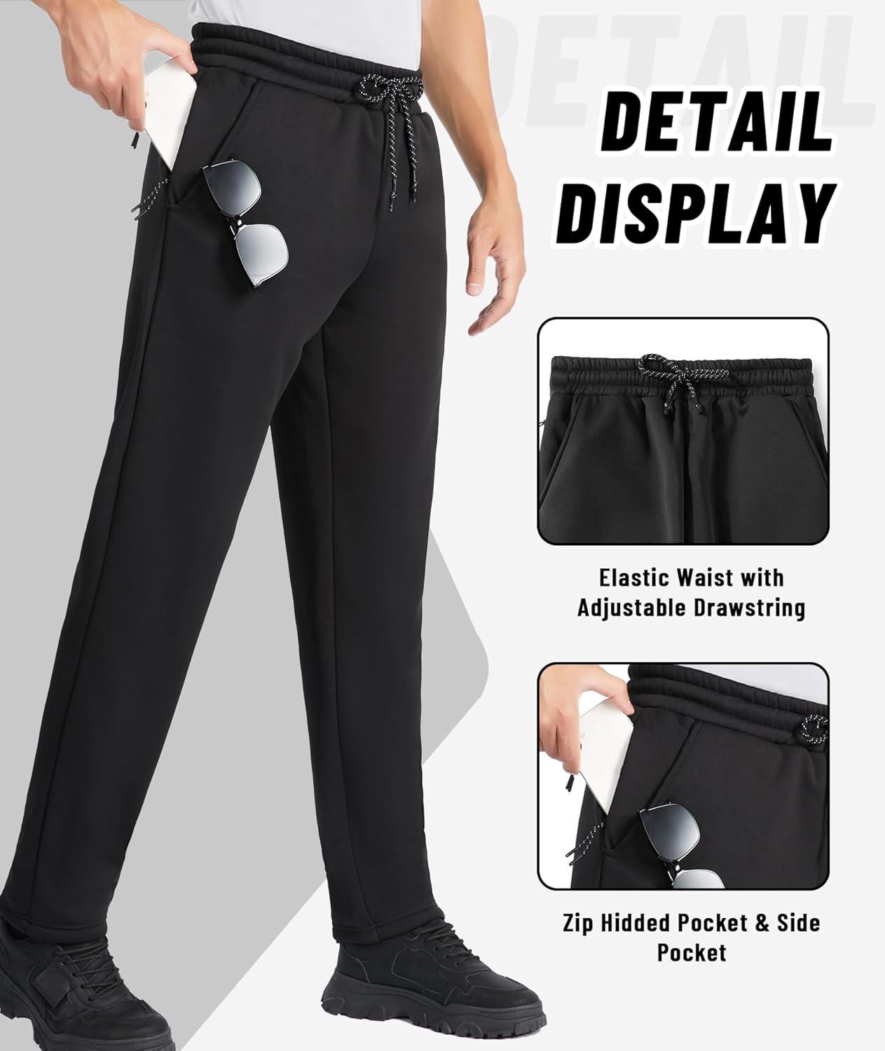 imageZITY Mens Fleece Lined Sweatpants Thick Warm Joggers Pants Sherpa Athletic Track Pants with PocketsCarbon Black