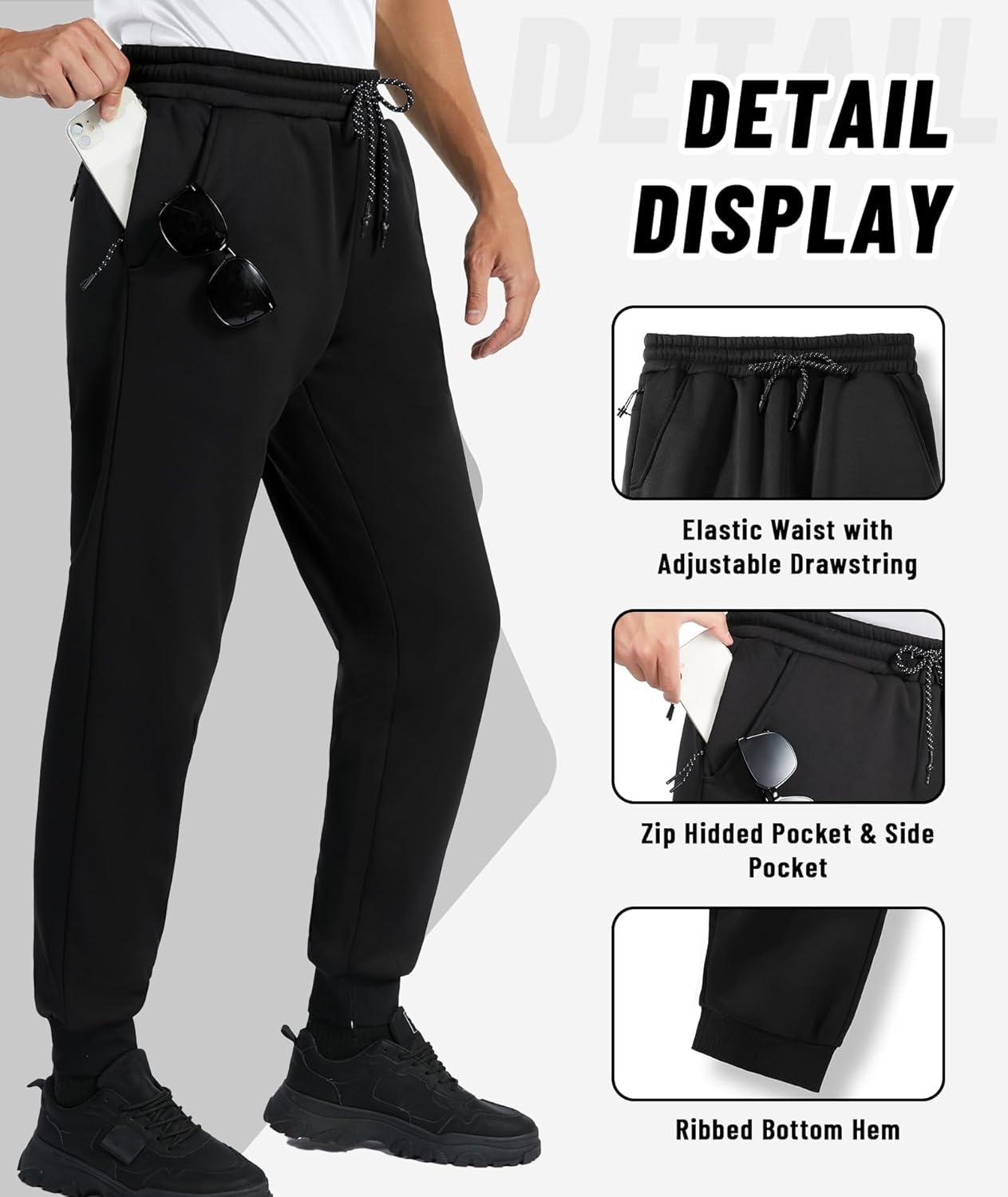 imageZITY Mens Fleece Lined Sweatpants Thick Warm Joggers Pants Sherpa Athletic Track Pants with PocketsDark Black