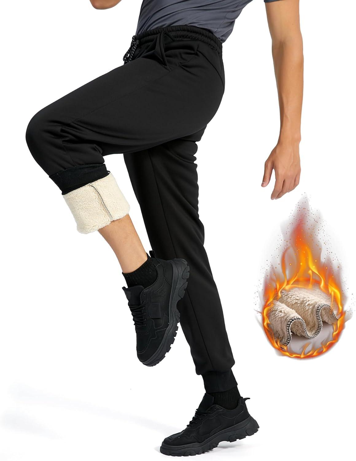 imageZITY Mens Fleece Lined Sweatpants Thick Warm Joggers Pants Sherpa Athletic Track Pants with PocketsDark Black
