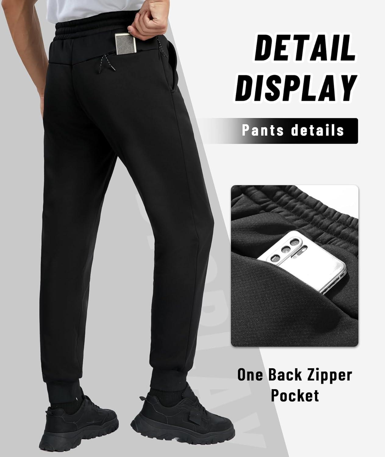 imageZITY Mens Fleece Lined Sweatpants Thick Warm Joggers Pants Sherpa Athletic Track Pants with PocketsDark Black