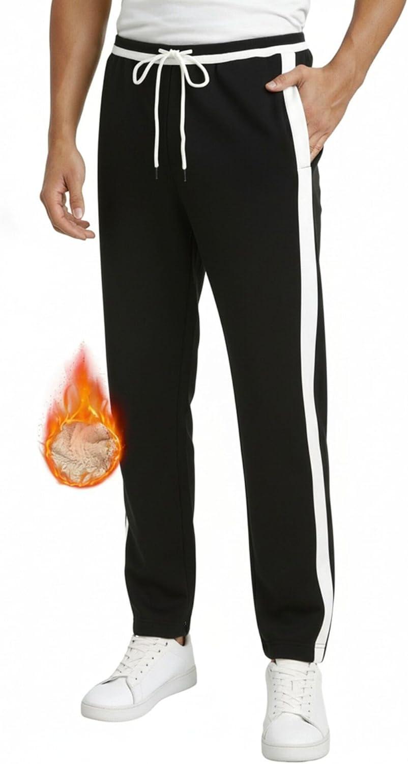imageZITY Mens Fleece Pants with Pockets Sherpa Lined Warm Sweatpants Heavyweight Winter Athletic Gym Thermal Joggers for Running Black