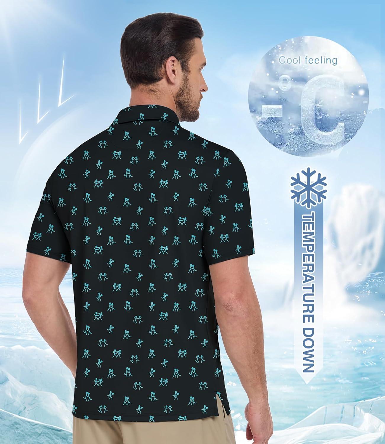 imageZITY Mens Golf Polo Shirt Short Sleeve Performance Moisture Wicking Collared Print Shirt for Golf and Casual WearBlack Blue Matchmaker