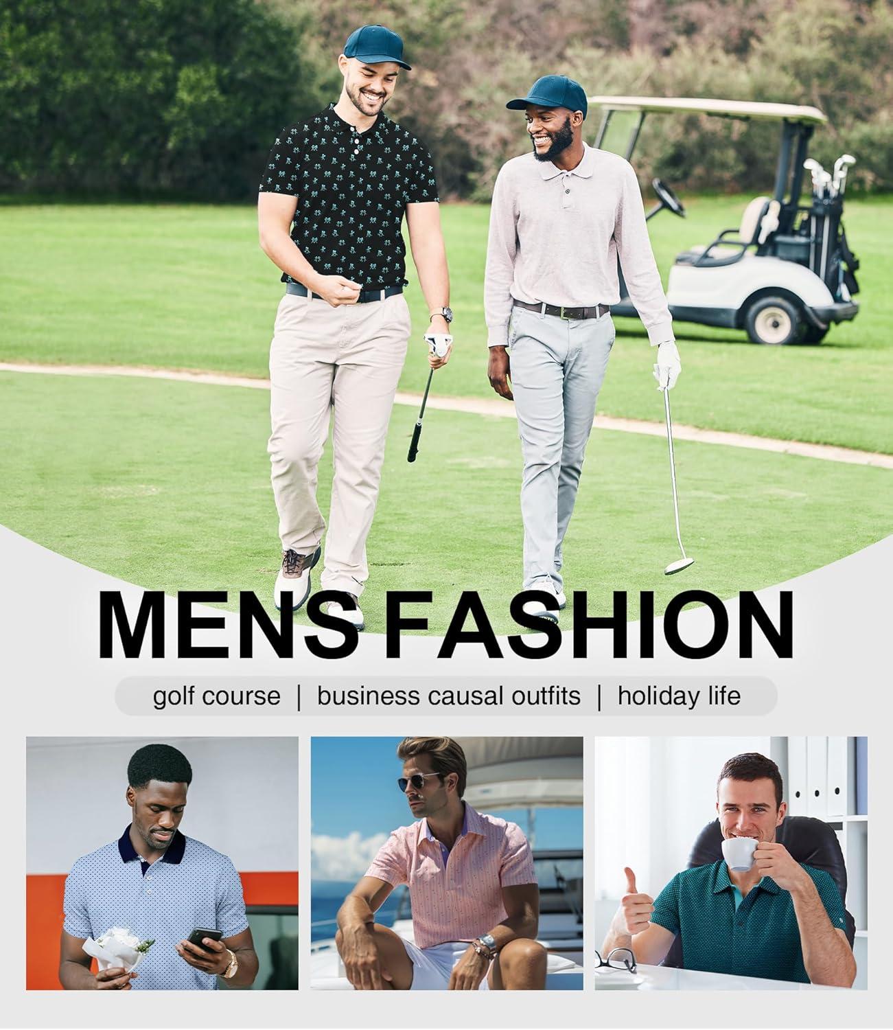 imageZITY Mens Golf Polo Shirt Short Sleeve Performance Moisture Wicking Collared Print Shirt for Golf and Casual WearBlack Blue Matchmaker