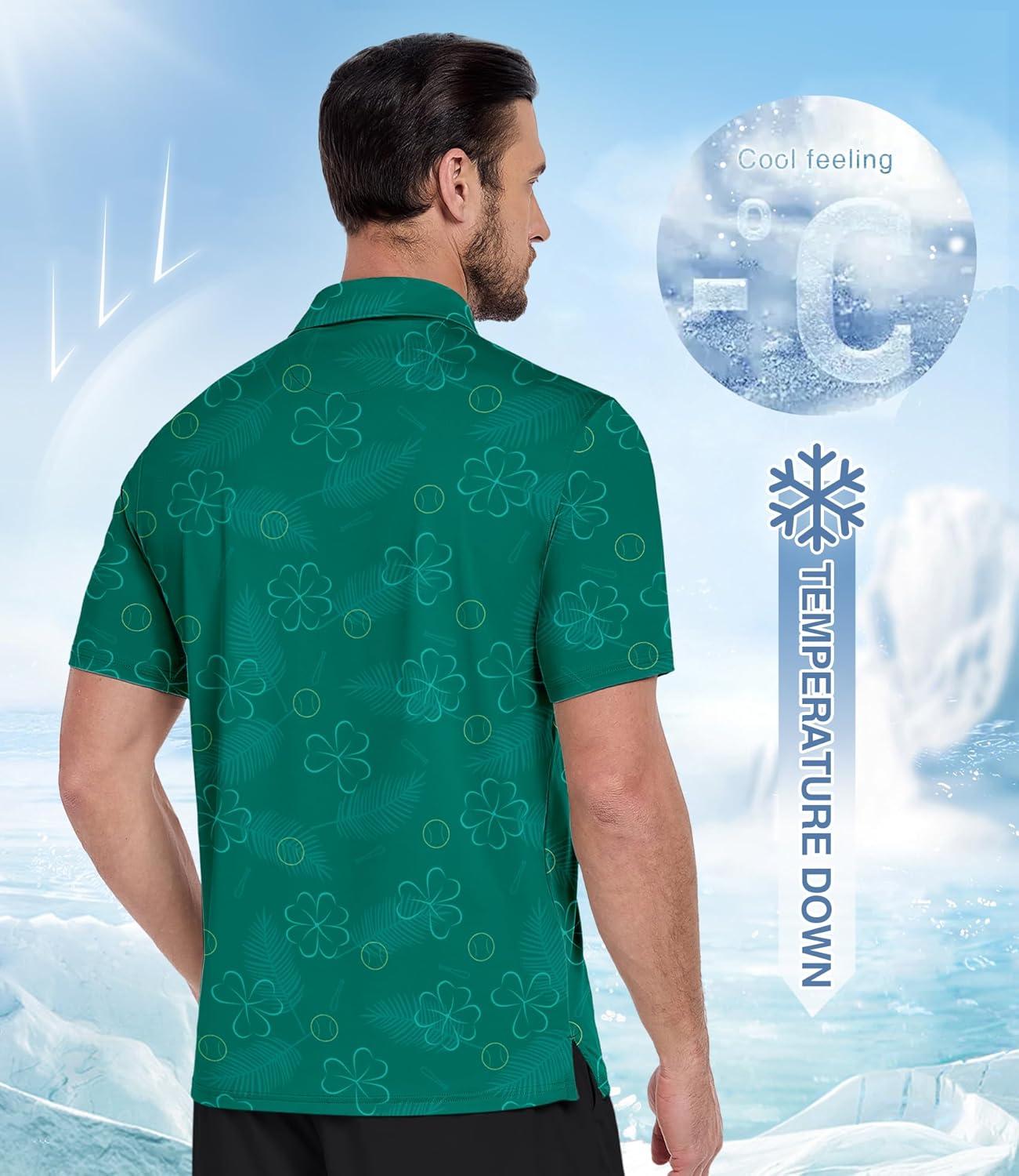 imageZITY Mens Golf Polo Shirt Short Sleeve Performance Moisture Wicking Collared Print Shirt for Golf and Casual WearClover Golf