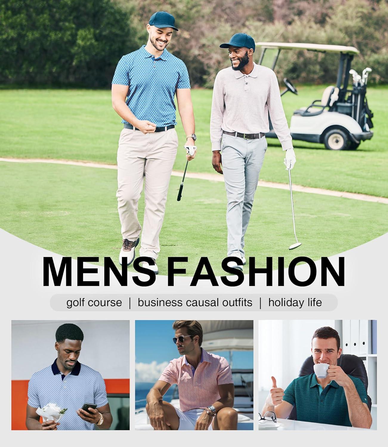 imageZITY Mens Golf Polo Shirt Short Sleeve Performance Moisture Wicking Collared Print Shirt for Golf and Casual WearMoon Blue Golf