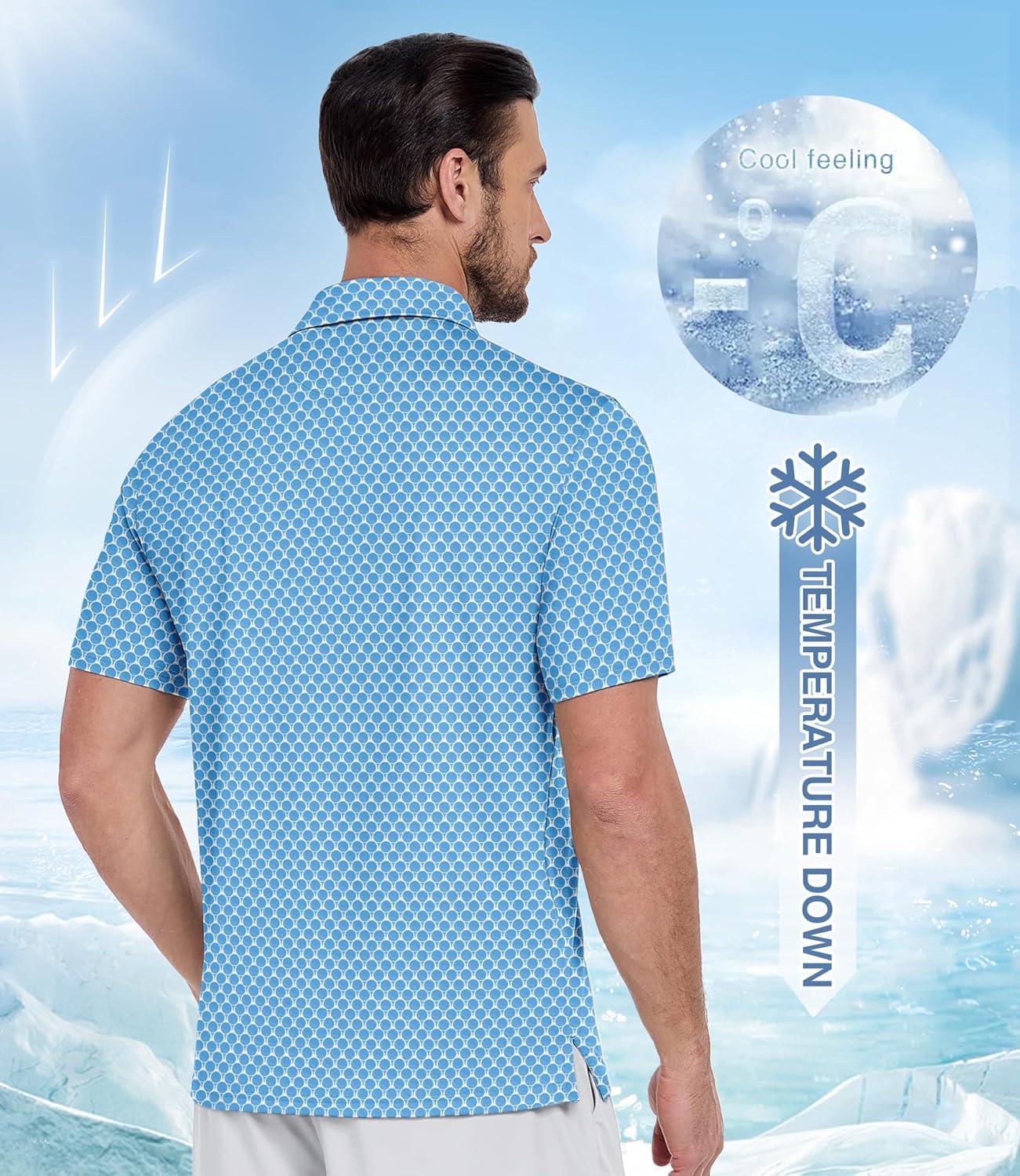 imageZITY Mens Golf Polo Shirt Short Sleeve Performance Moisture Wicking Collared Print Shirt for Golf and Casual WearMoon Blue Golf
