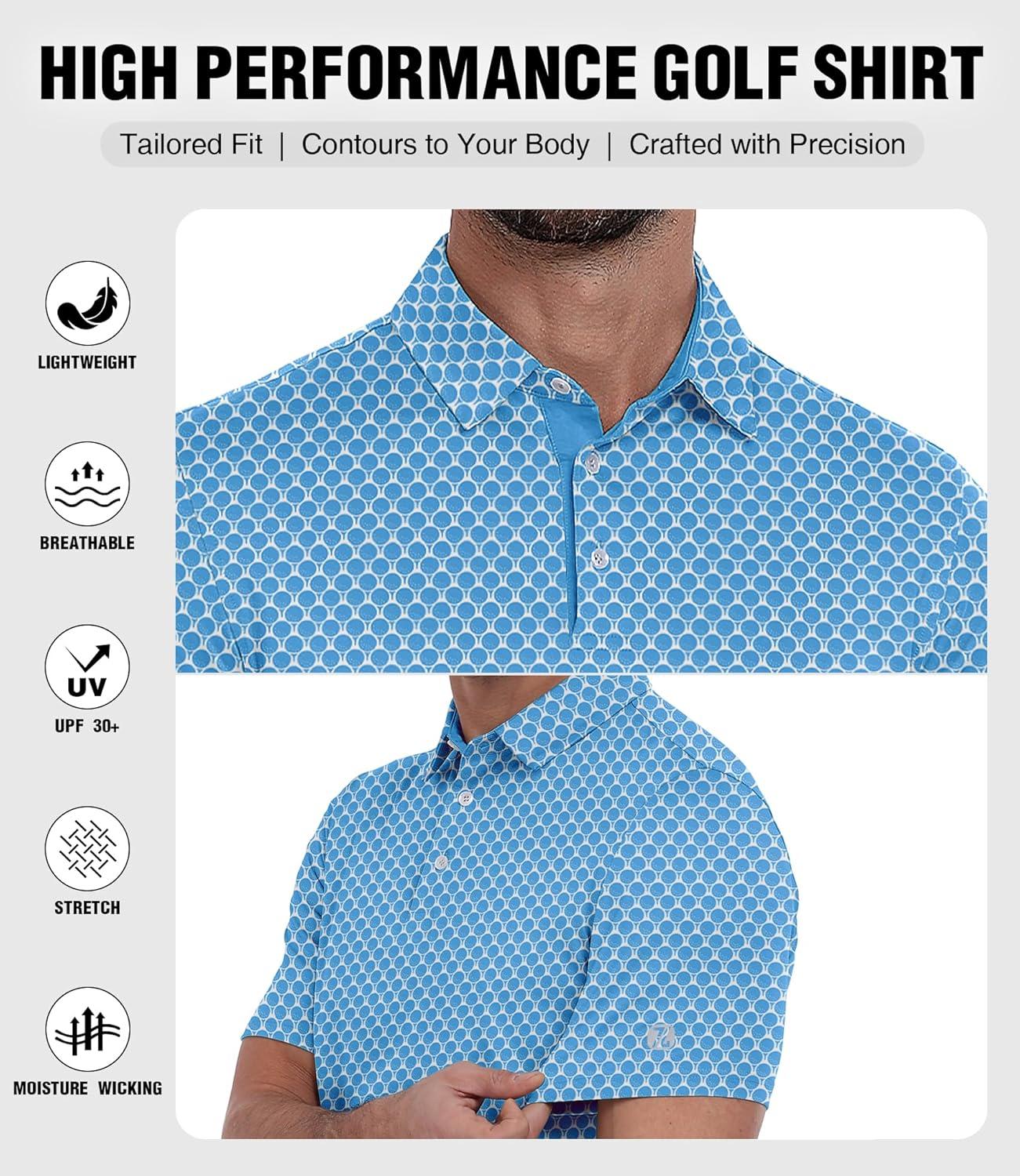 imageZITY Mens Golf Polo Shirt Short Sleeve Performance Moisture Wicking Collared Print Shirt for Golf and Casual WearMoon Blue Golf