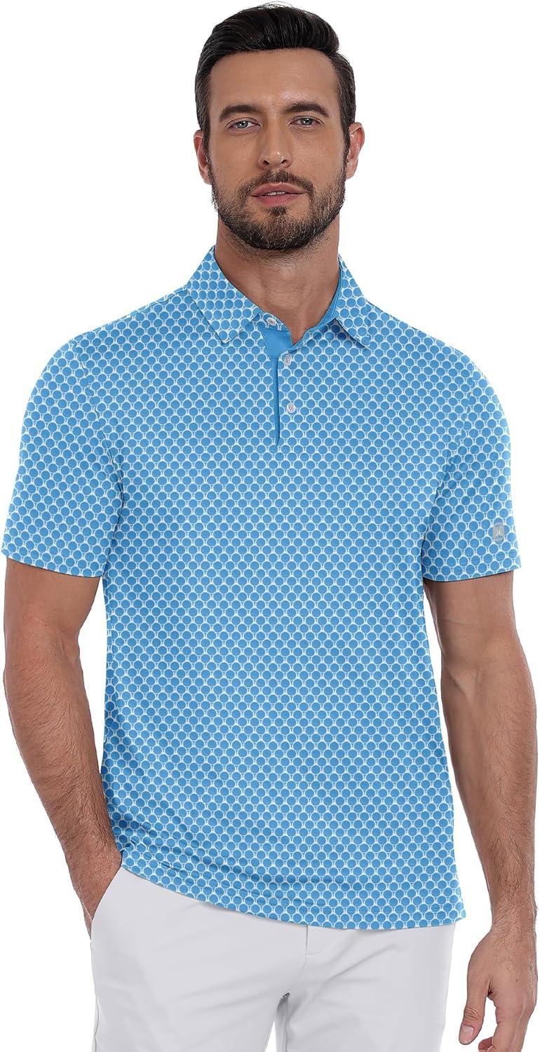 imageZITY Mens Golf Polo Shirt Short Sleeve Performance Moisture Wicking Collared Print Shirt for Golf and Casual WearMoon Blue Golf