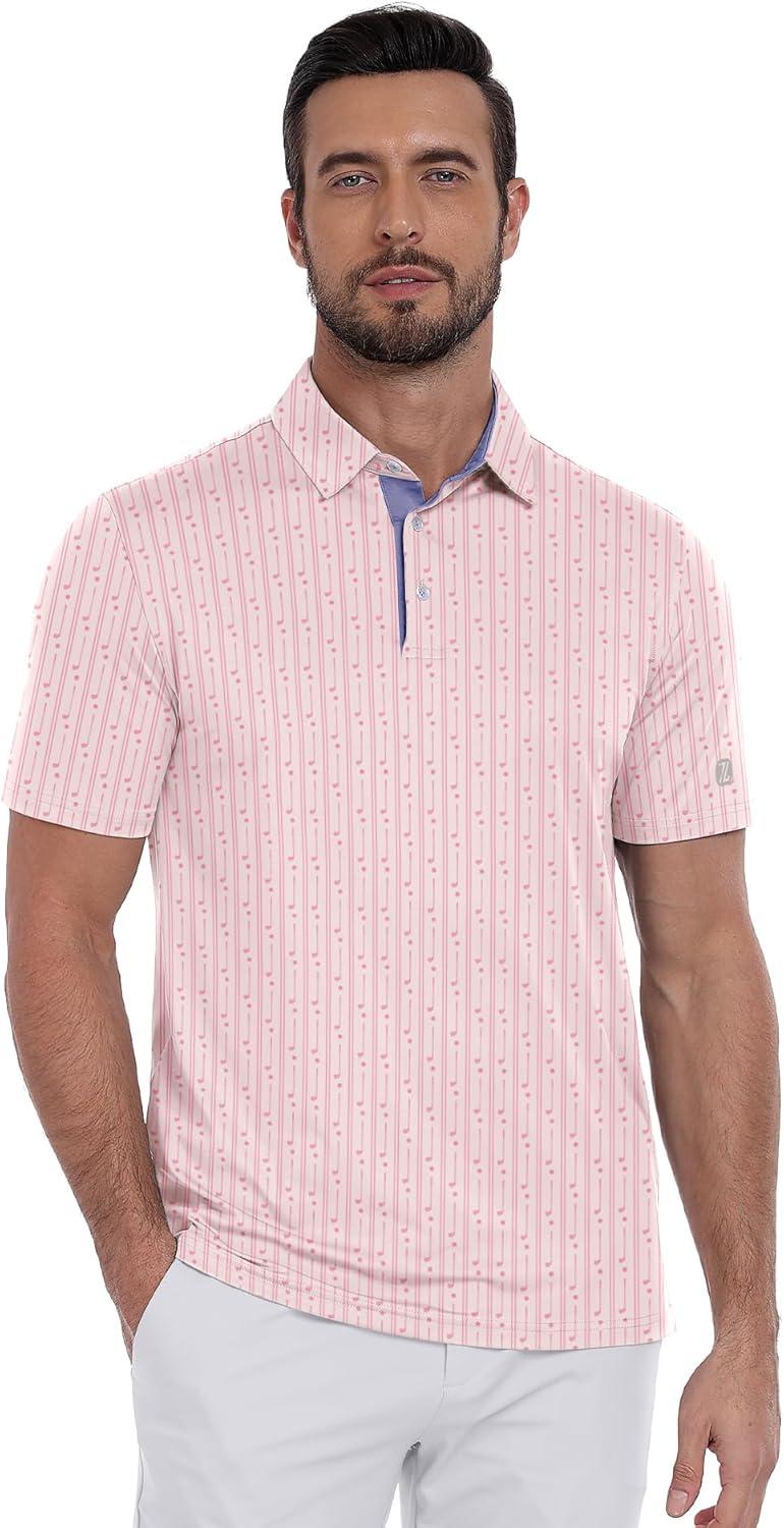 imageZITY Mens Golf Polo Shirt Short Sleeve Performance Moisture Wicking Collared Print Shirt for Golf and Casual WearPink Golf Club
