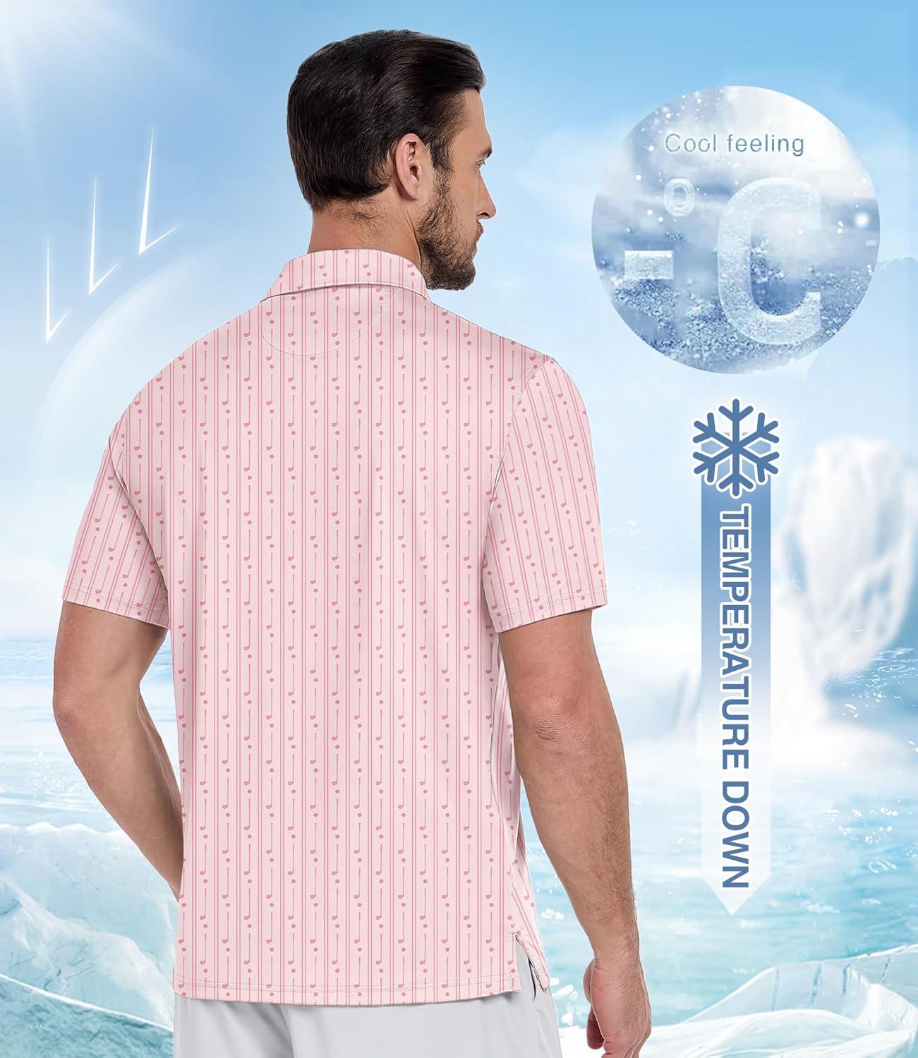 imageZITY Mens Golf Polo Shirt Short Sleeve Performance Moisture Wicking Collared Print Shirt for Golf and Casual WearPink Golf Club
