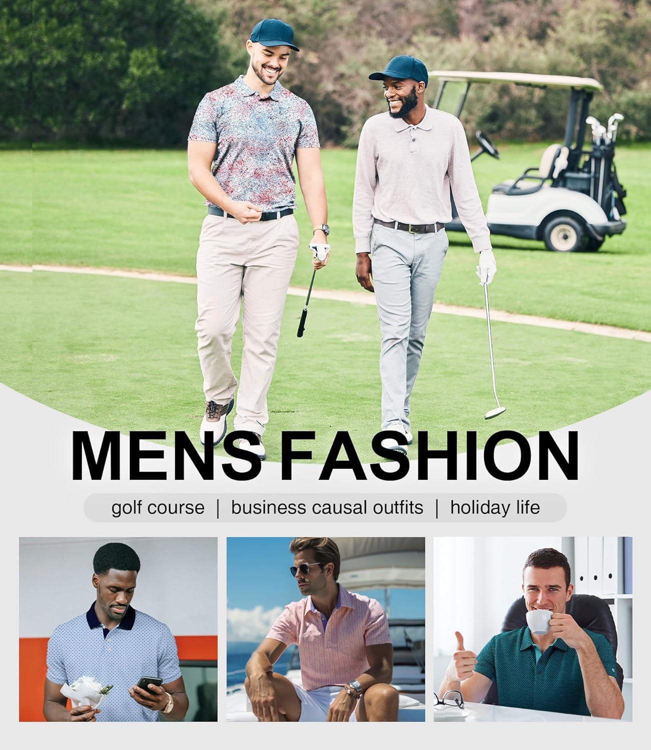 imageZITY Mens Golf Polo Shirt Short Sleeve Performance Moisture Wicking Collared Print Shirt for Golf and Casual WearRed Blue Splattered Paint