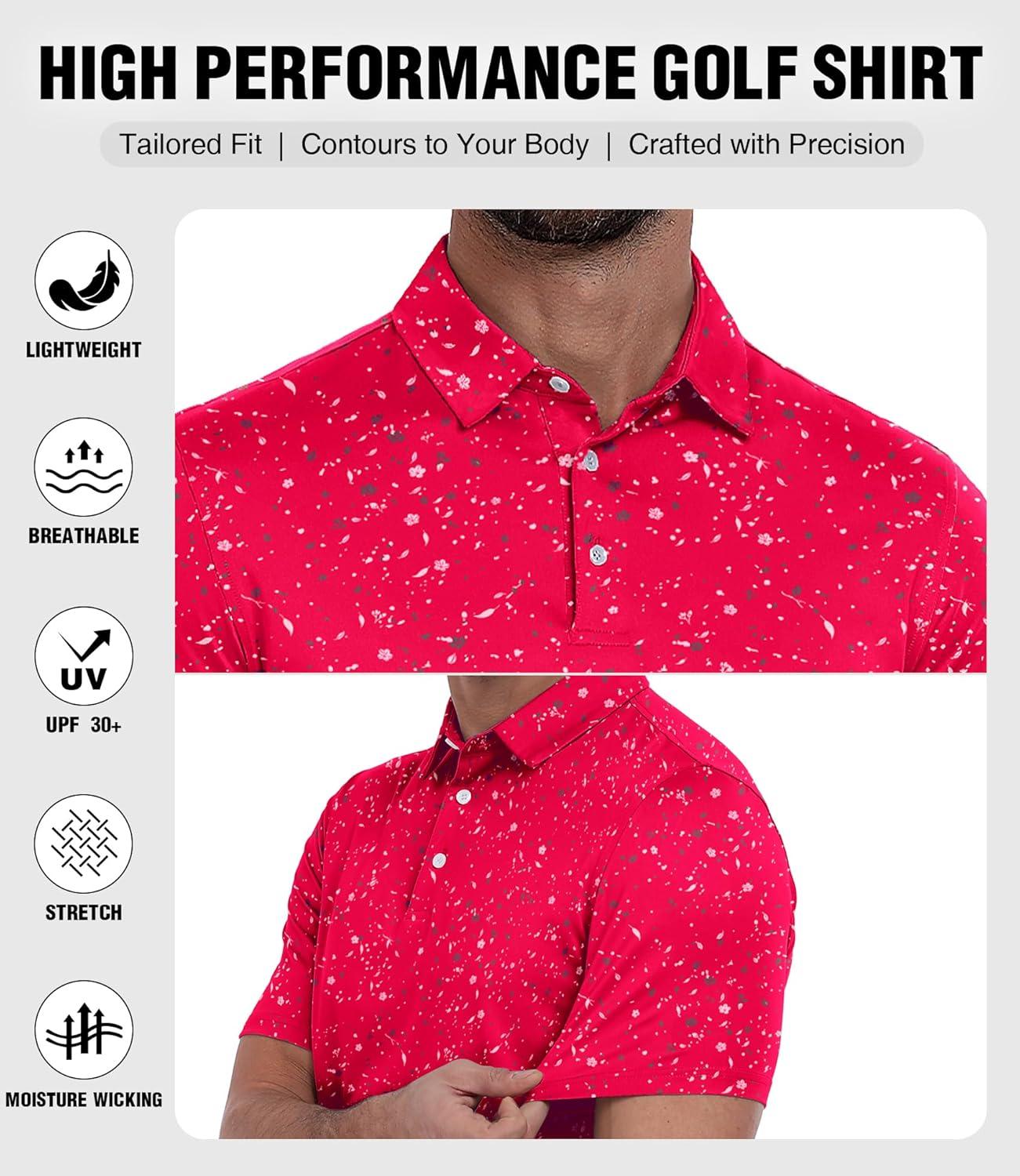 imageZITY Mens Golf Polo Shirt Short Sleeve Performance Moisture Wicking Collared Print Shirt for Golf and Casual WearRed Splattered Paint