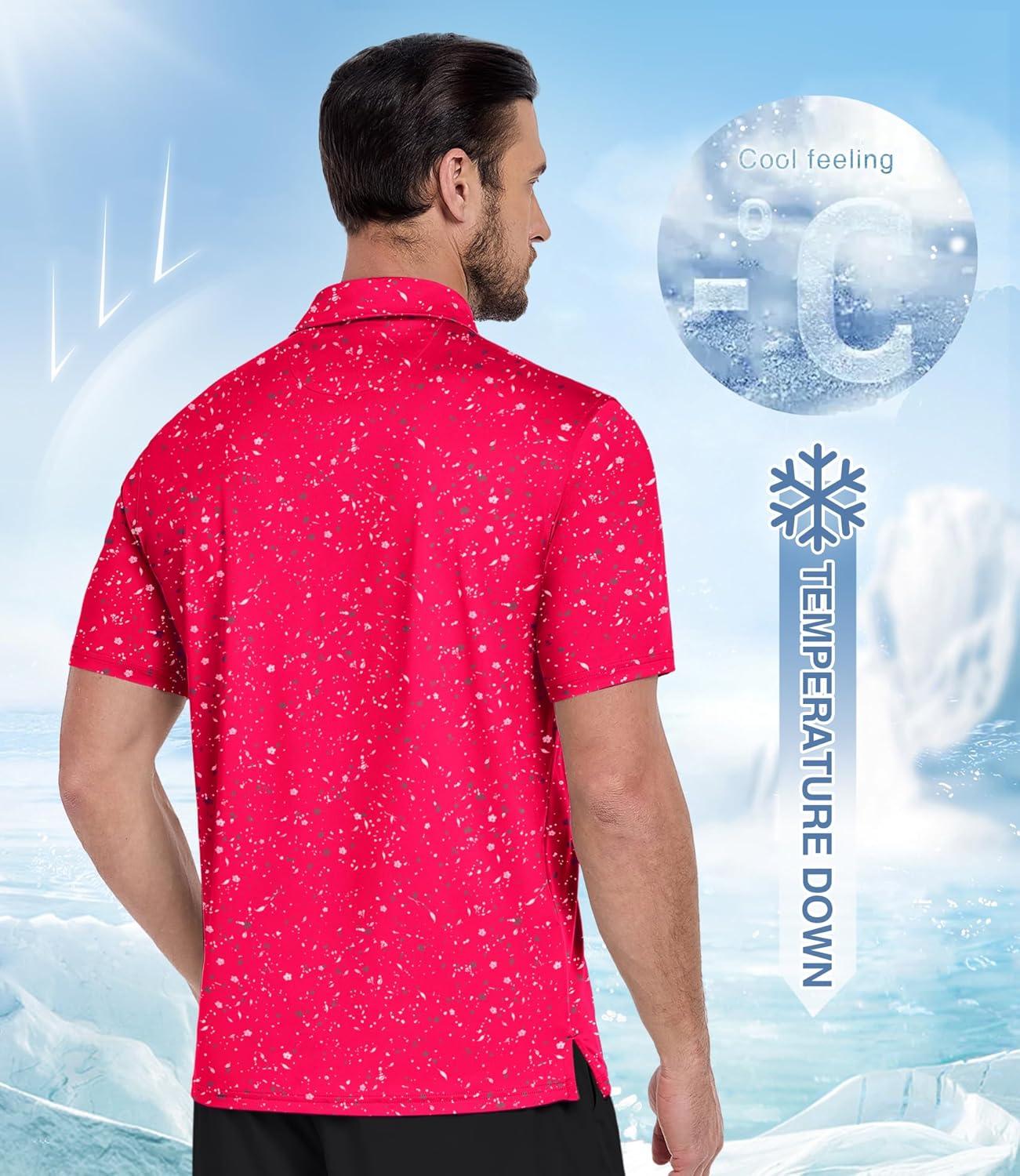 imageZITY Mens Golf Polo Shirt Short Sleeve Performance Moisture Wicking Collared Print Shirt for Golf and Casual WearRed Splattered Paint