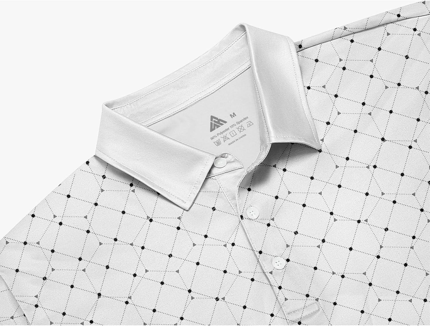 imageZITY Mens Golf Polo Shirt Short Sleeve Performance Moisture Wicking Collared Print Shirt for Golf and Casual WearZhexagon White