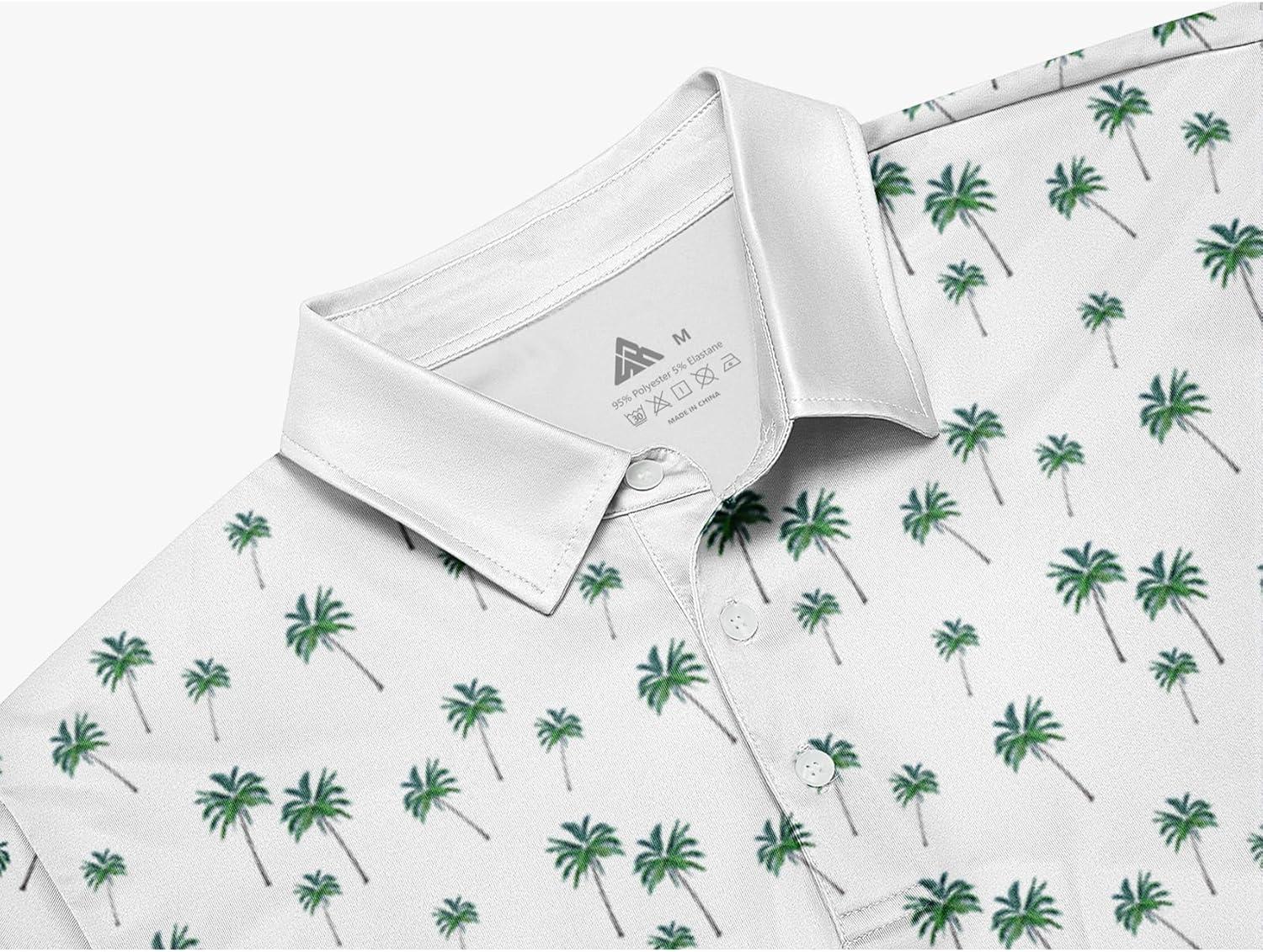 imageZITY Mens Golf Polo Shirt Short Sleeve Performance Moisture Wicking Collared Print Shirt for Golf and Casual WearZwhite Coconut Tree