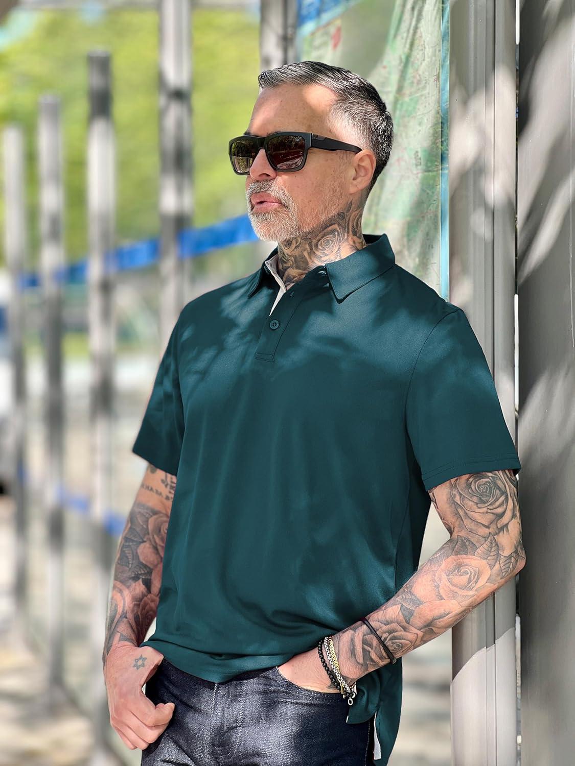 imageZITY Mens Golf Polo Shirts Short Sleeve Quickly Dry Performance Collared Polo Tennis Casual Shirt for MenDark Blue