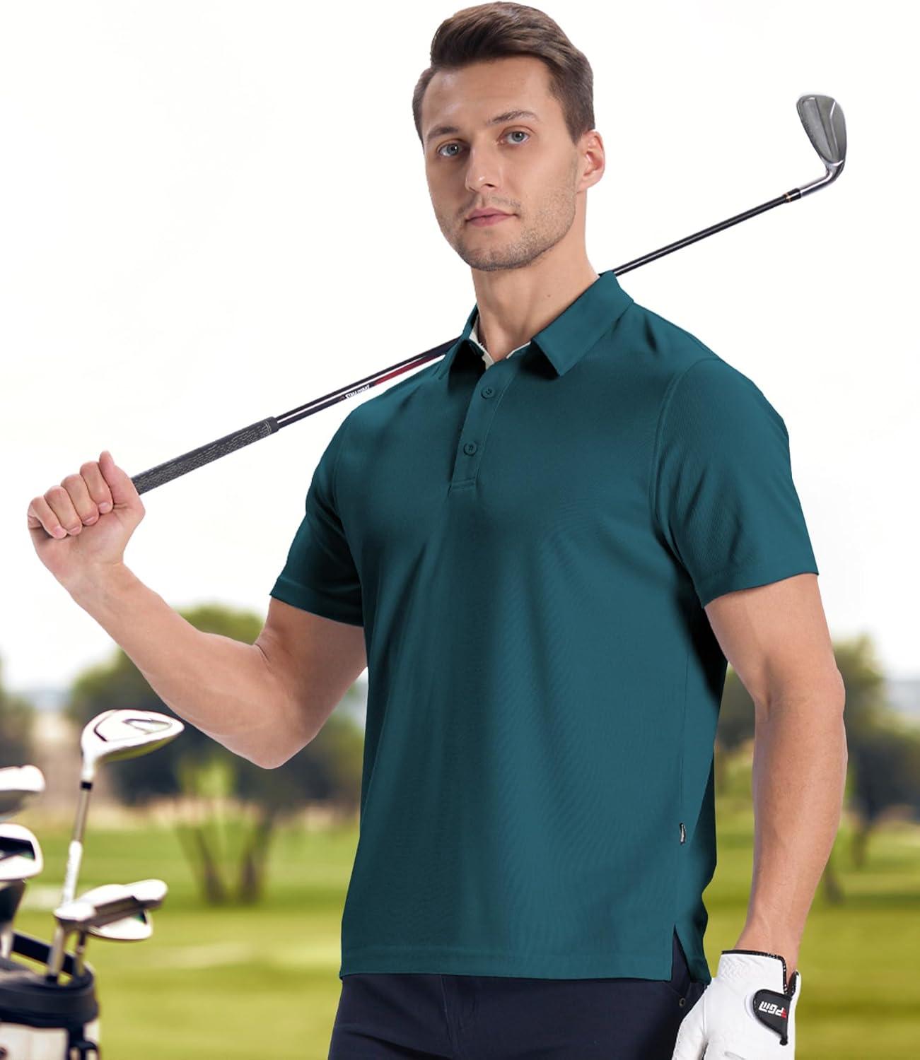 imageZITY Mens Golf Polo Shirts Short Sleeve Quickly Dry Performance Collared Polo Tennis Casual Shirt for MenDark Blue