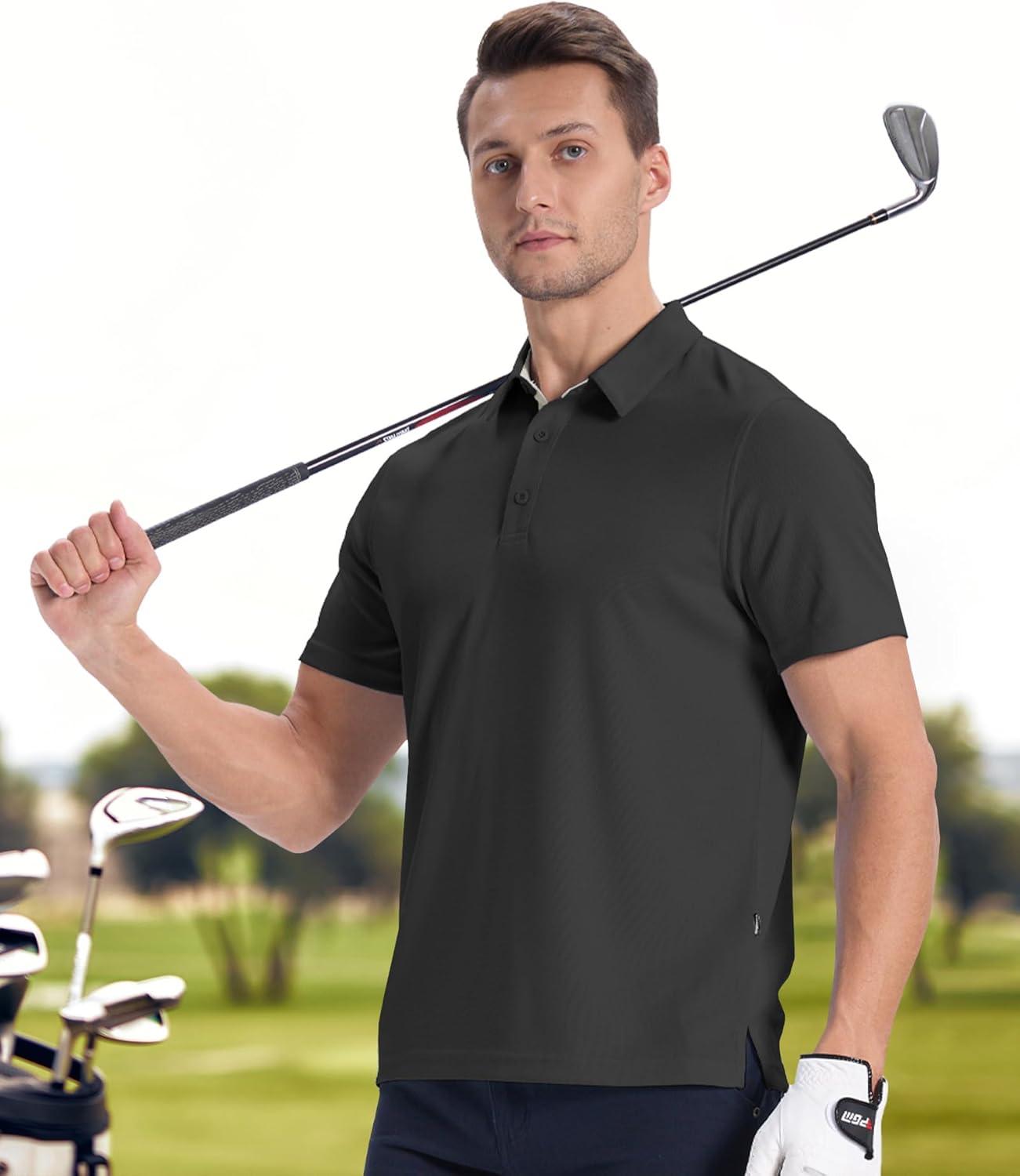 imageZITY Mens Golf Polo Shirts Short Sleeve Quickly Dry Performance Collared Polo Tennis Casual Shirt for MenDark Grey