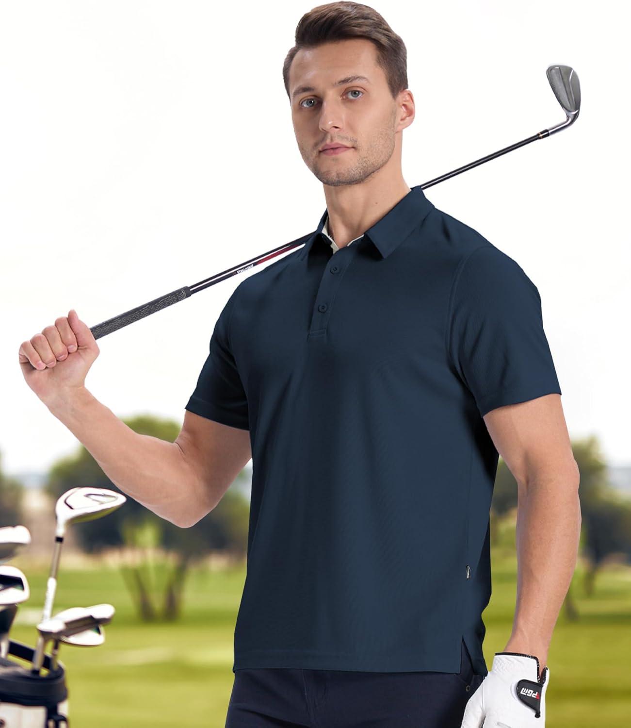 imageZITY Mens Golf Polo Shirts Short Sleeve Quickly Dry Performance Collared Polo Tennis Casual Shirt for MenNavy Blue
