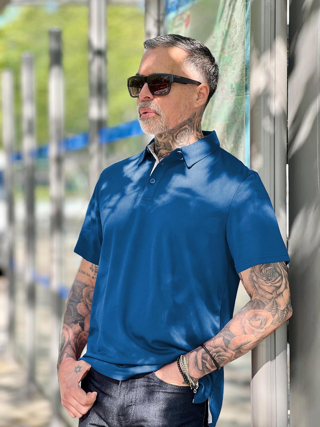 imageZITY Mens Golf Polo Shirts Short Sleeve Quickly Dry Performance Collared Polo Tennis Casual Shirt for MenRoyal Blue