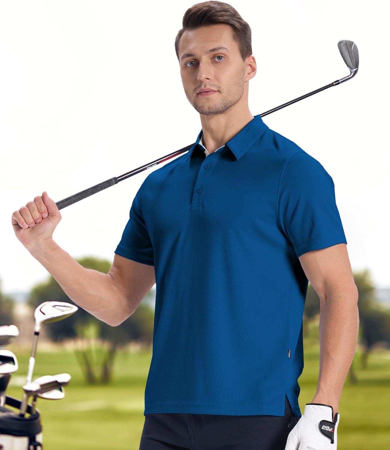 imageZITY Mens Golf Polo Shirts Short Sleeve Quickly Dry Performance Collared Polo Tennis Casual Shirt for MenRoyal Blue