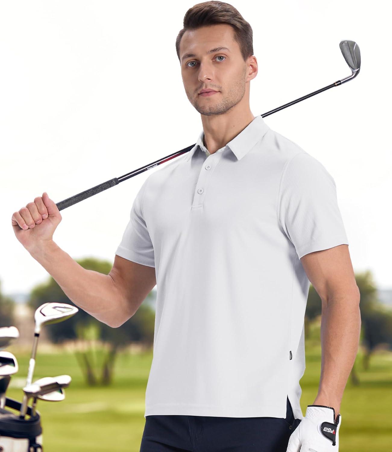 imageZITY Mens Golf Polo Shirts Short Sleeve Quickly Dry Performance Collared Polo Tennis Casual Shirt for MenWhite