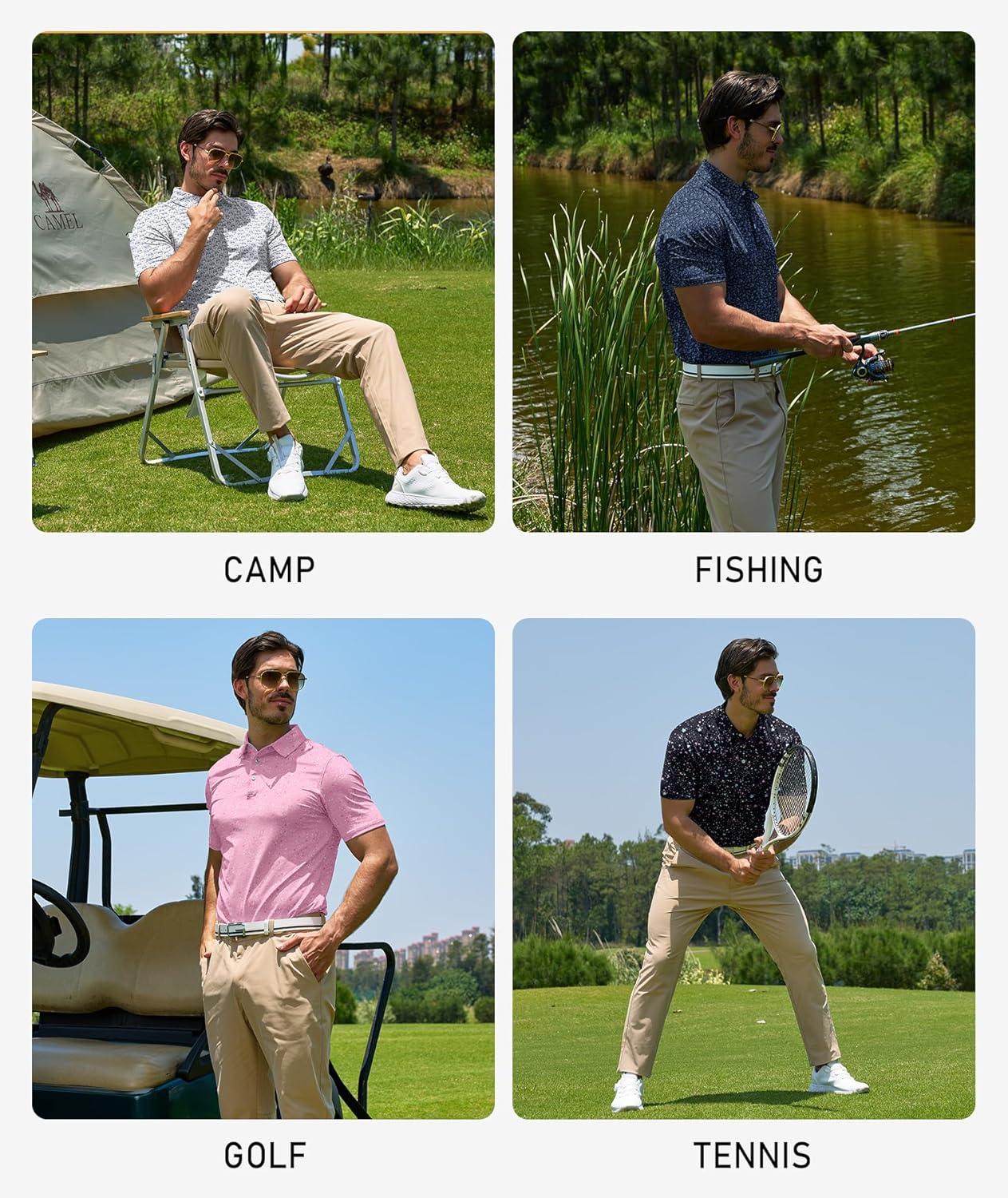 imageZITY Mens Golf Polo Shirts Short Sleeve UPF 50 Performance Moisture Wicking Print Pattern Casual Collared Golf Shirt for MenBlack