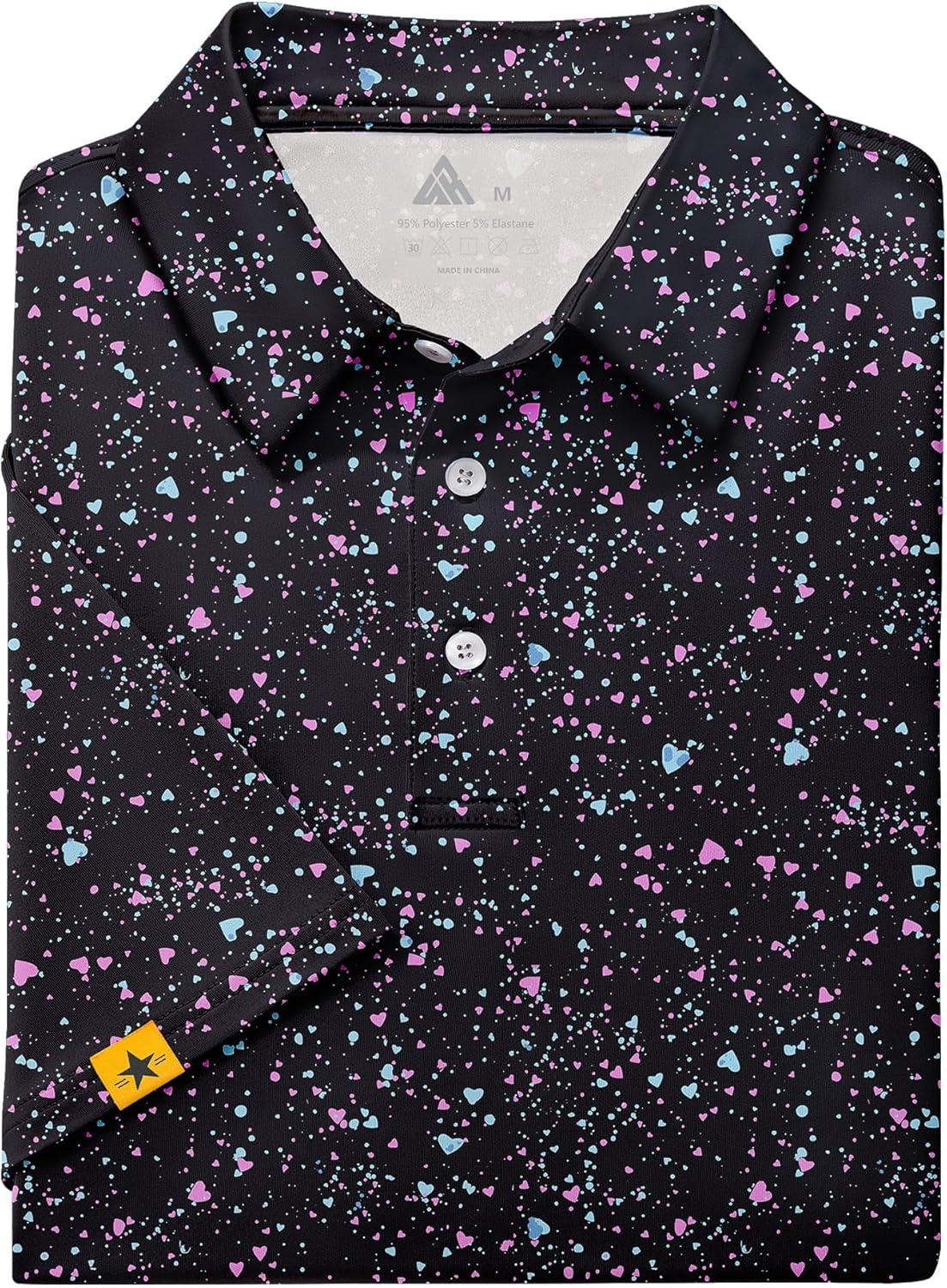 imageZITY Mens Golf Polo Shirts Short Sleeve UPF 50 Performance Moisture Wicking Print Pattern Casual Collared Golf Shirt for MenBlack