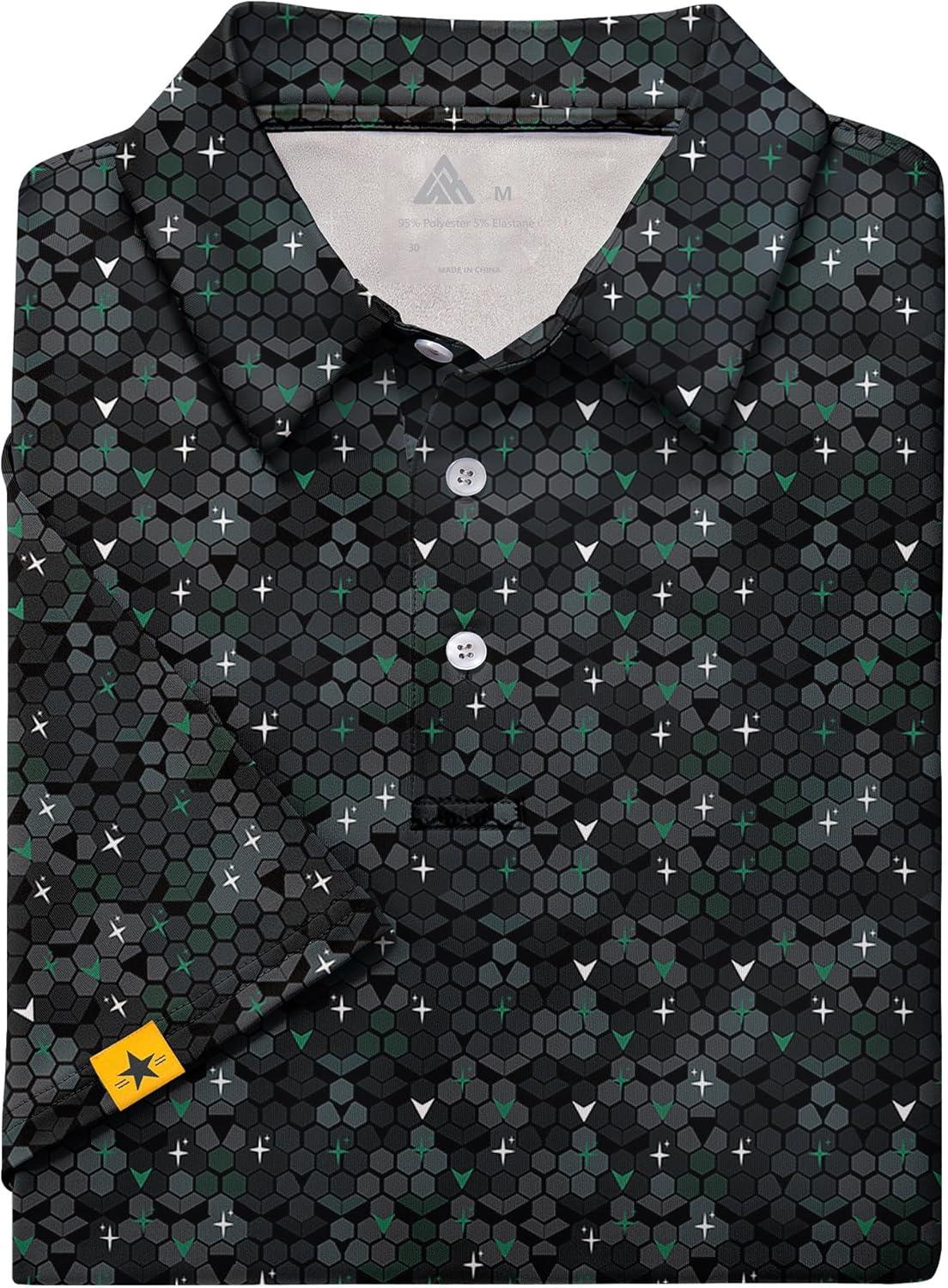 imageZITY Mens Golf Polo Shirts Short Sleeve UPF 50 Performance Moisture Wicking Print Pattern Casual Collared Golf Shirt for MenDark Green