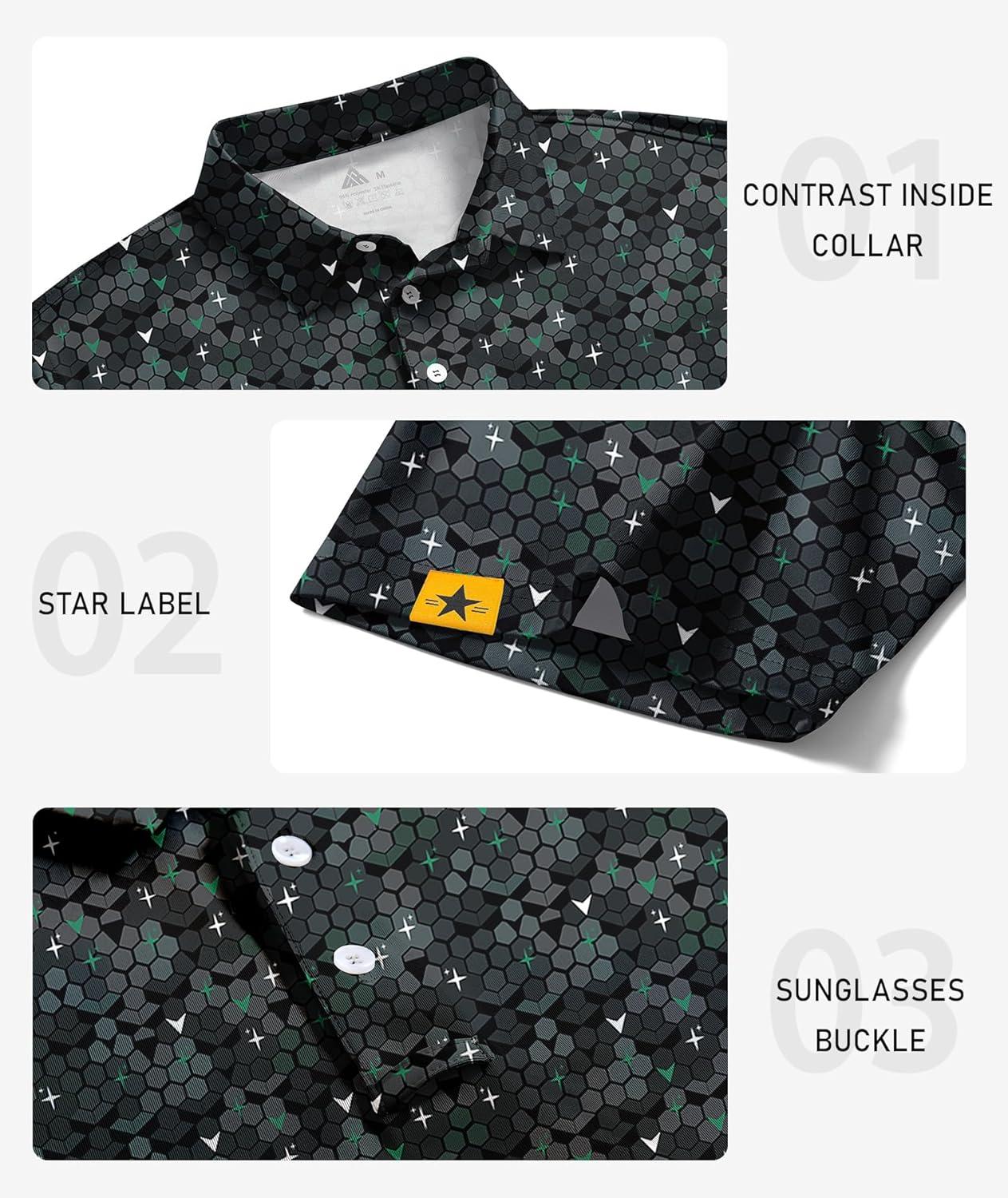 imageZITY Mens Golf Polo Shirts Short Sleeve UPF 50 Performance Moisture Wicking Print Pattern Casual Collared Golf Shirt for MenDark Green