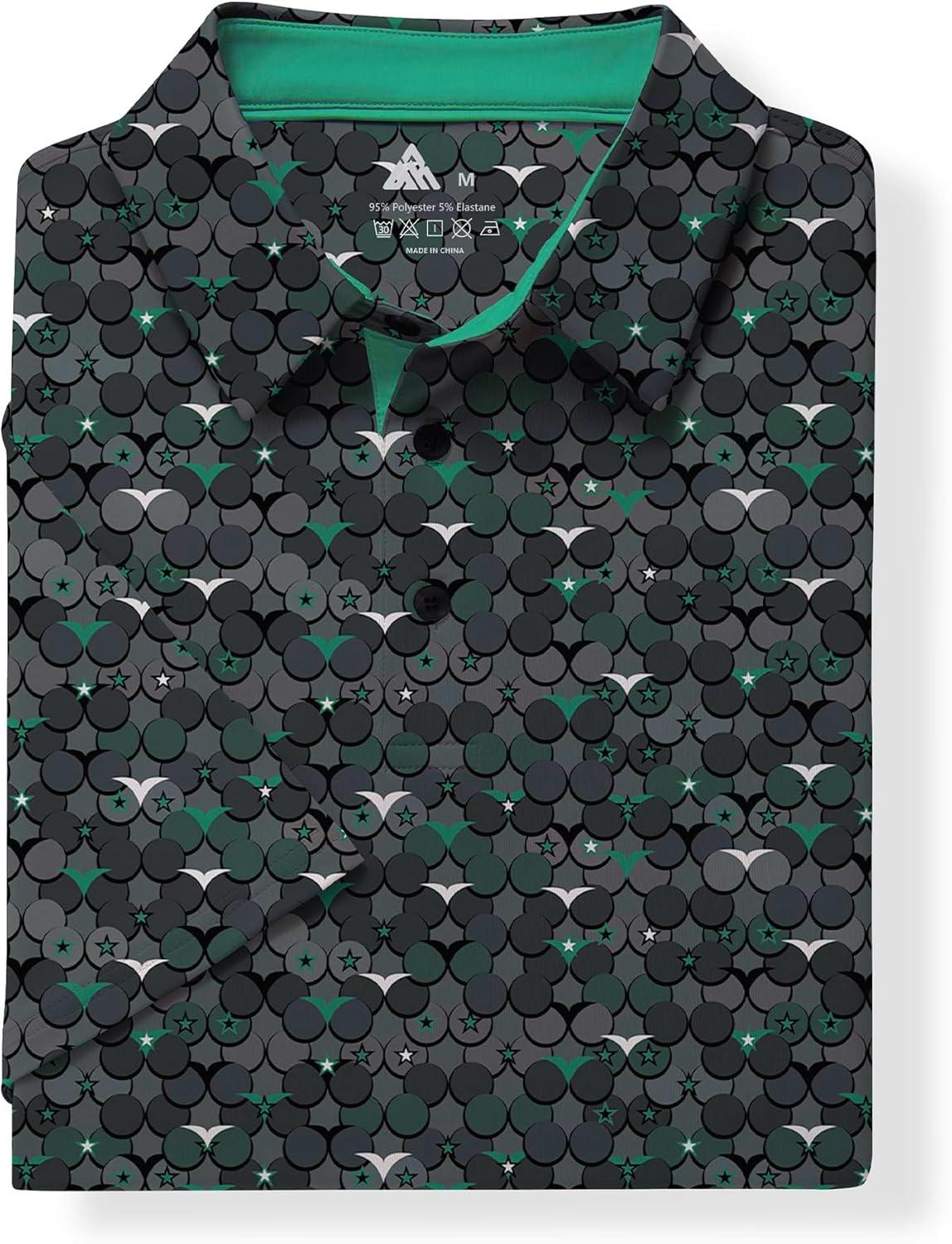 imageZITY Mens Golf Polo Shirts Short Sleeve UPF 50 Performance Moisture Wicking Print Pattern Casual Collared Golf Shirt for MenForest Green