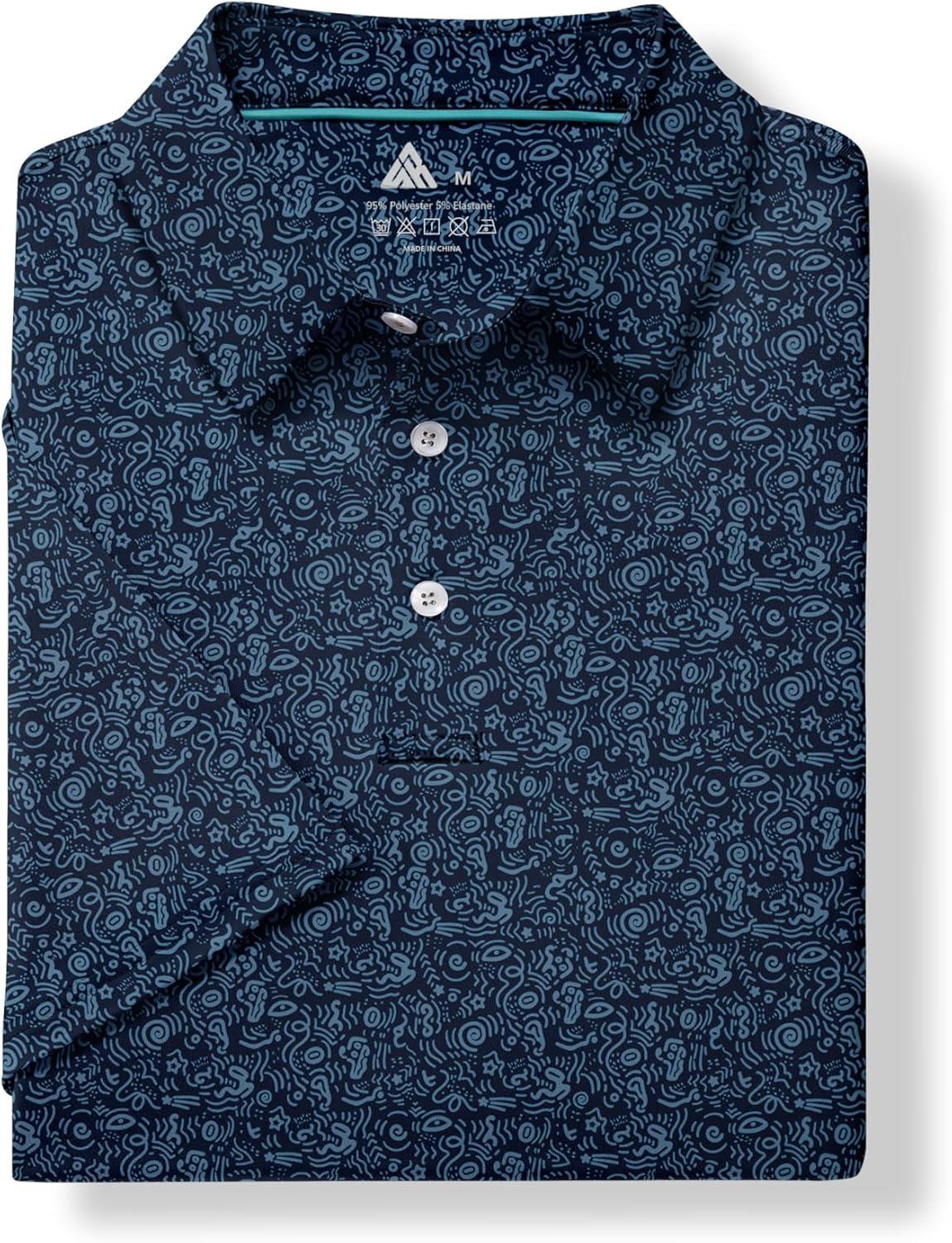 imageZITY Mens Golf Polo Shirts Short Sleeve UPF 50 Performance Moisture Wicking Print Pattern Casual Collared Golf Shirt for MenInk Blue