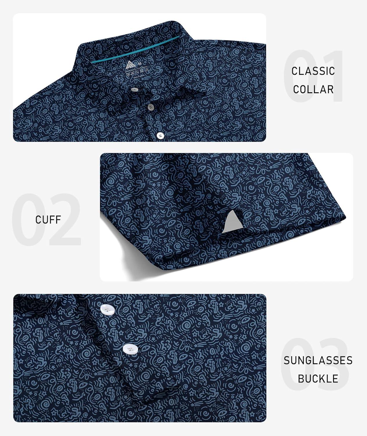 imageZITY Mens Golf Polo Shirts Short Sleeve UPF 50 Performance Moisture Wicking Print Pattern Casual Collared Golf Shirt for MenInk Blue