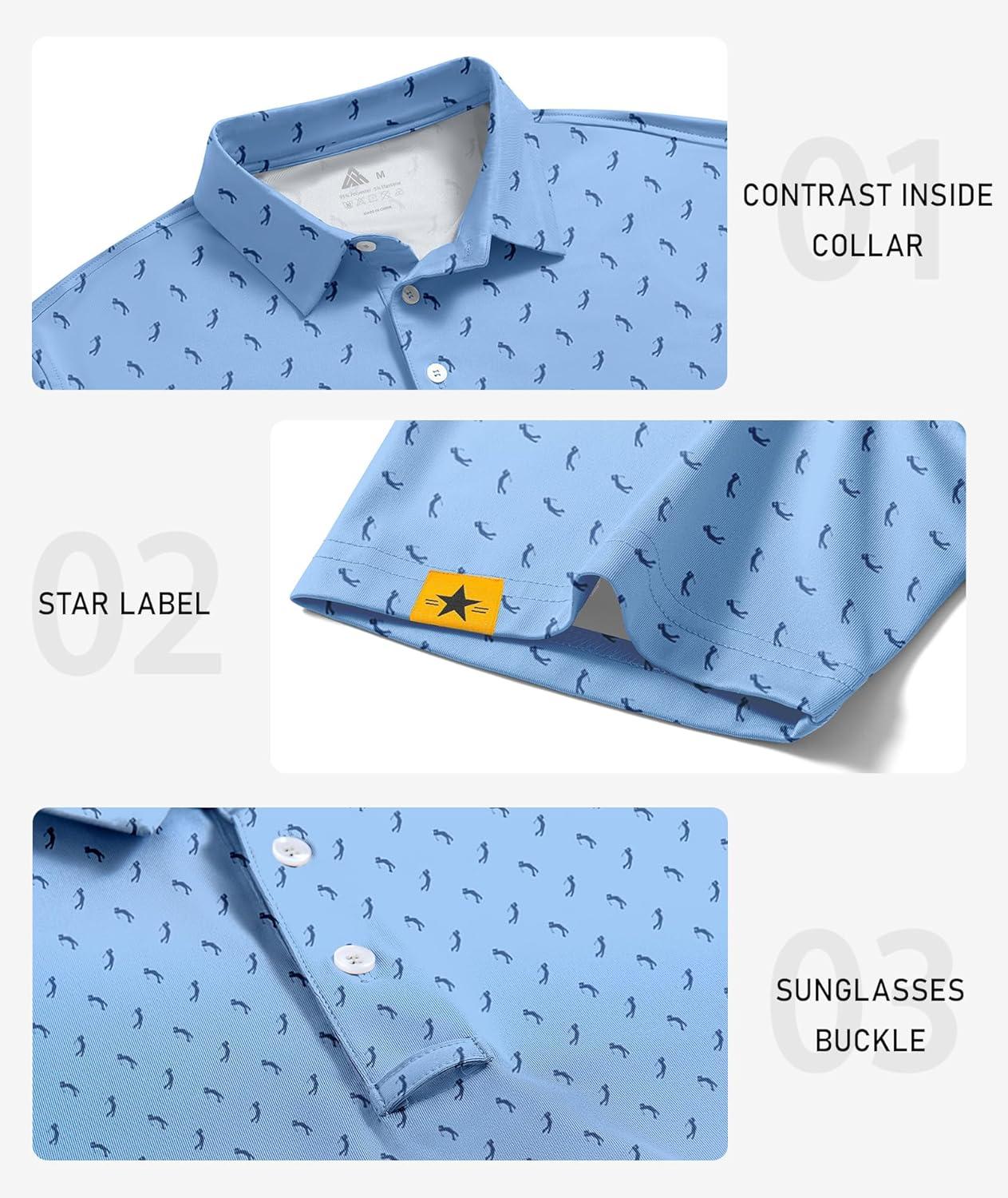 imageZITY Mens Golf Polo Shirts Short Sleeve UPF 50 Performance Moisture Wicking Print Pattern Casual Collared Golf Shirt for MenLight Blue