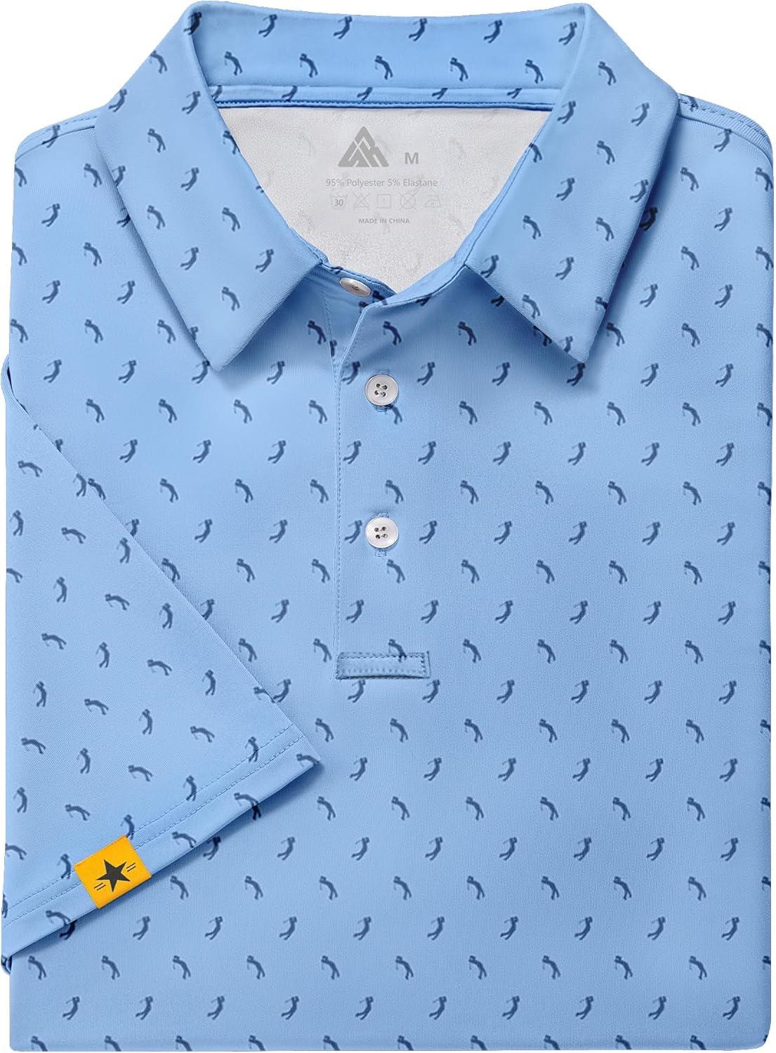 imageZITY Mens Golf Polo Shirts Short Sleeve UPF 50 Performance Moisture Wicking Print Pattern Casual Collared Golf Shirt for MenLight Blue
