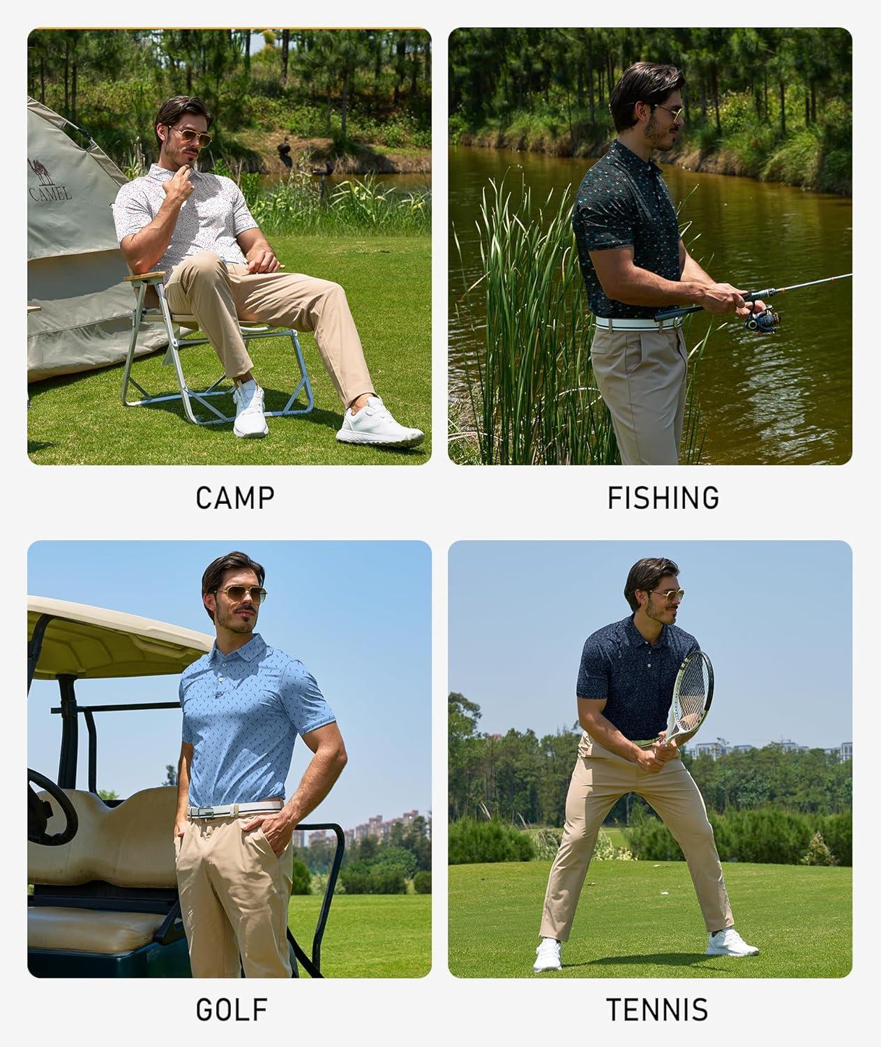 imageZITY Mens Golf Polo Shirts Short Sleeve UPF 50 Performance Moisture Wicking Print Pattern Casual Collared Golf Shirt for MenLight Blue