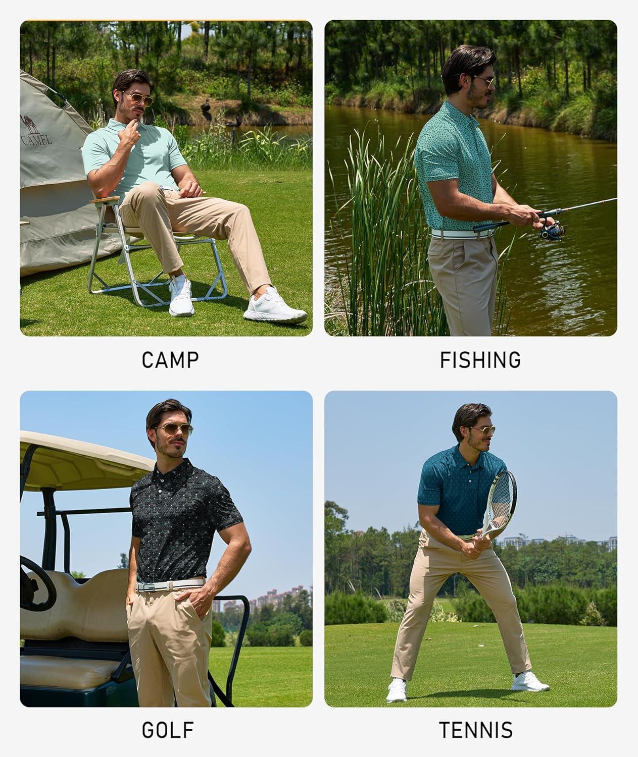 imageZITY Mens Golf Polo Shirts Short Sleeve UPF 50 Performance Moisture Wicking Print Pattern Casual Collared Golf Shirt for MenLight Green