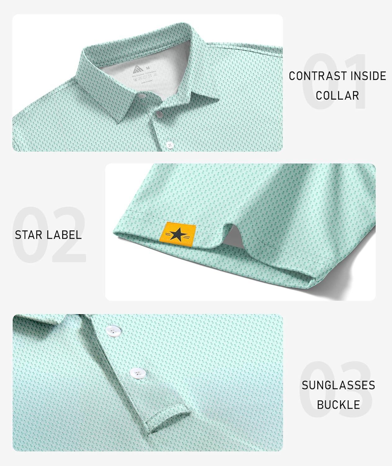 imageZITY Mens Golf Polo Shirts Short Sleeve UPF 50 Performance Moisture Wicking Print Pattern Casual Collared Golf Shirt for MenLight Green