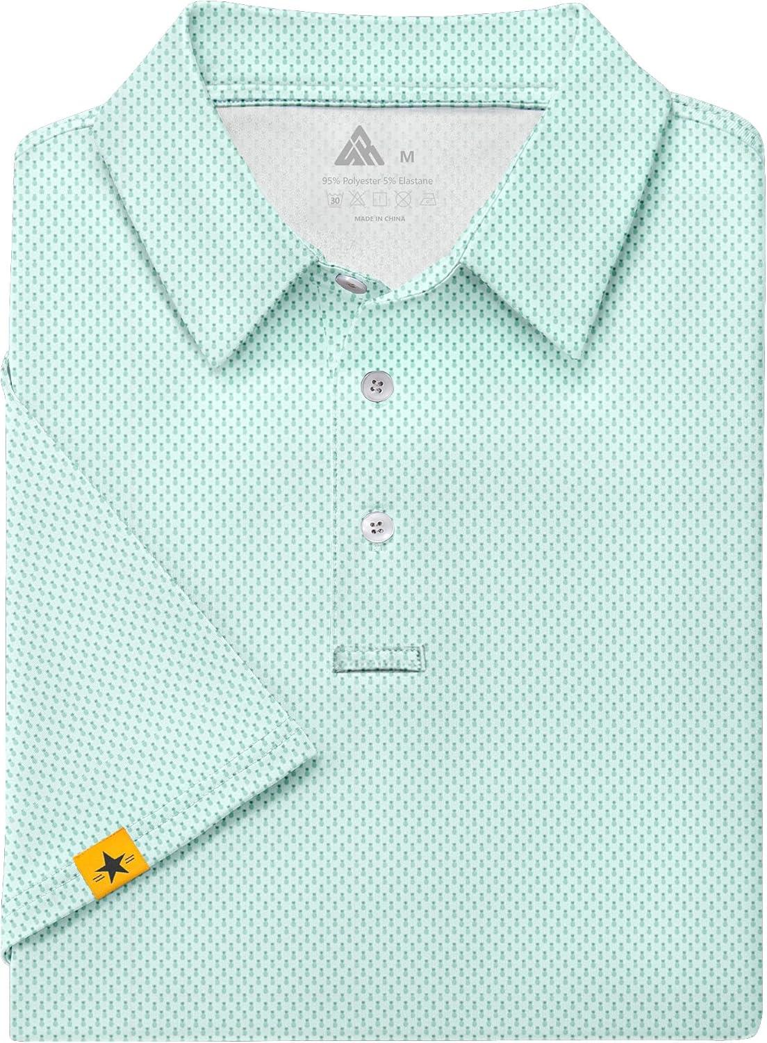 imageZITY Mens Golf Polo Shirts Short Sleeve UPF 50 Performance Moisture Wicking Print Pattern Casual Collared Golf Shirt for MenLight Green