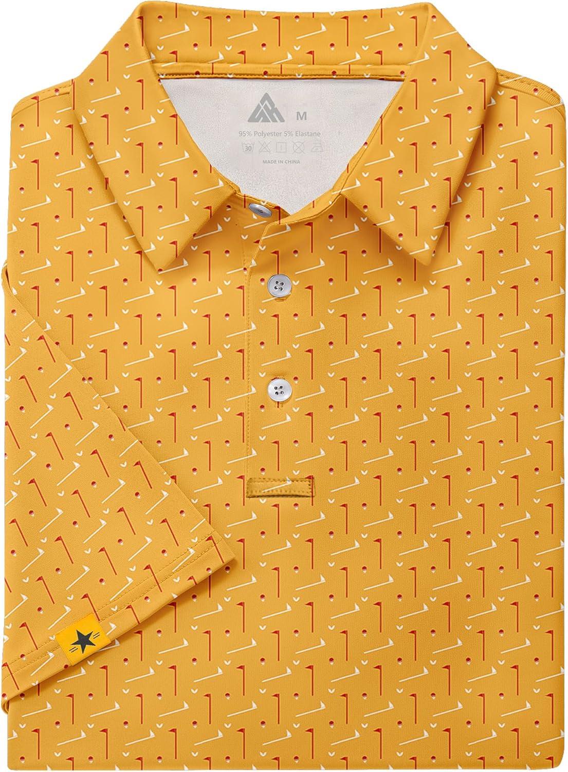 imageZITY Mens Golf Polo Shirts Short Sleeve UPF 50 Performance Moisture Wicking Print Pattern Casual Collared Golf Shirt for MenLight Orange