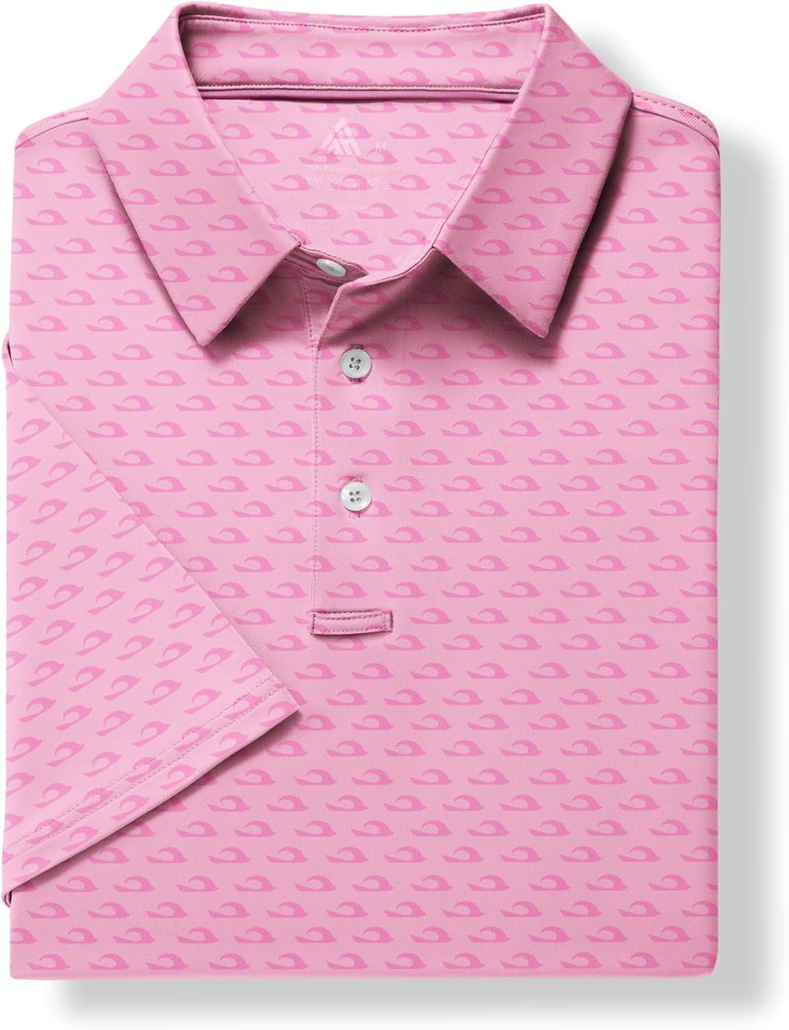 imageZITY Mens Golf Polo Shirts Short Sleeve UPF 50 Performance Moisture Wicking Print Pattern Casual Collared Golf Shirt for MenLight Pink