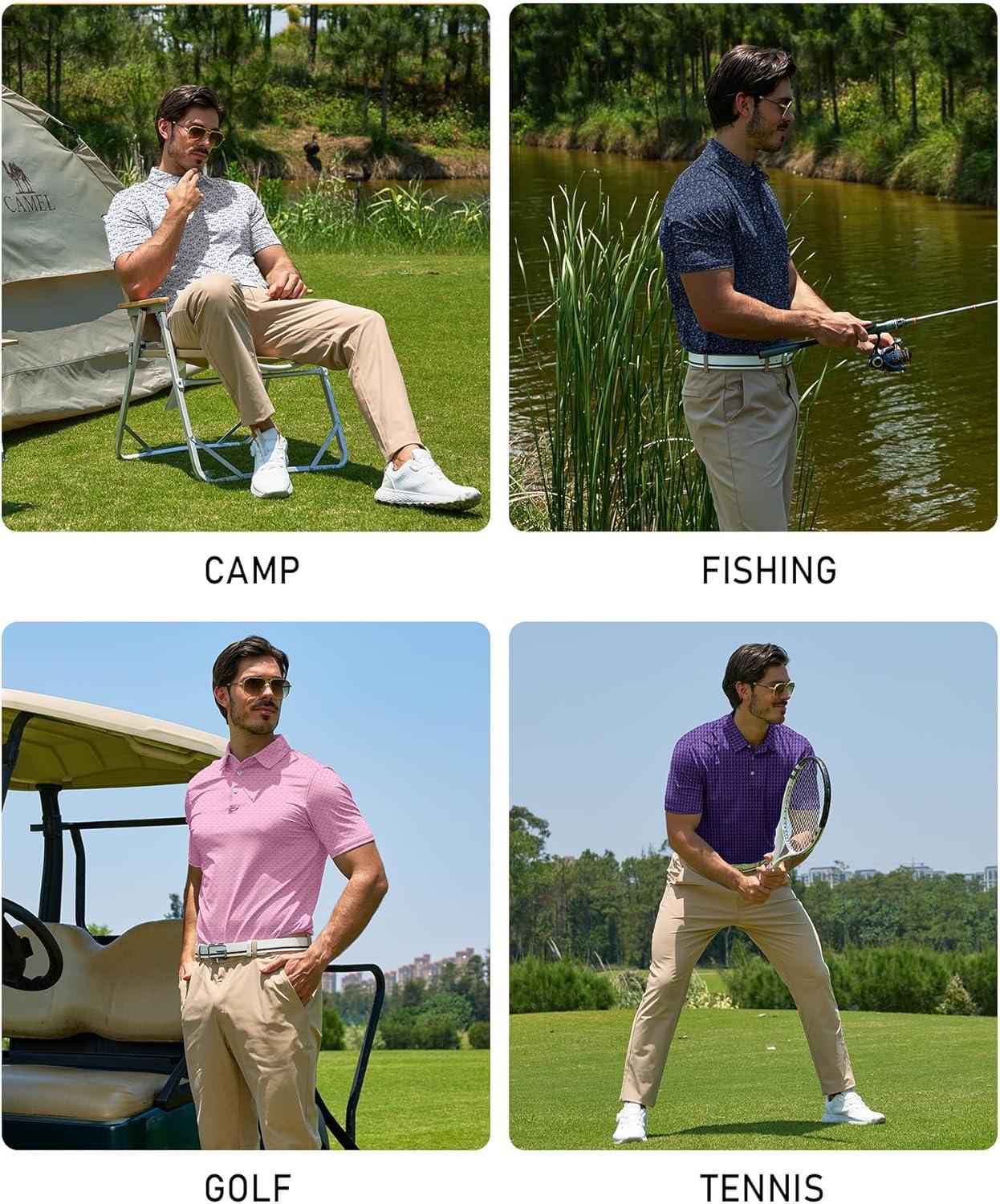 imageZITY Mens Golf Polo Shirts Short Sleeve UPF 50 Performance Moisture Wicking Print Pattern Casual Collared Golf Shirt for MenLight Pink