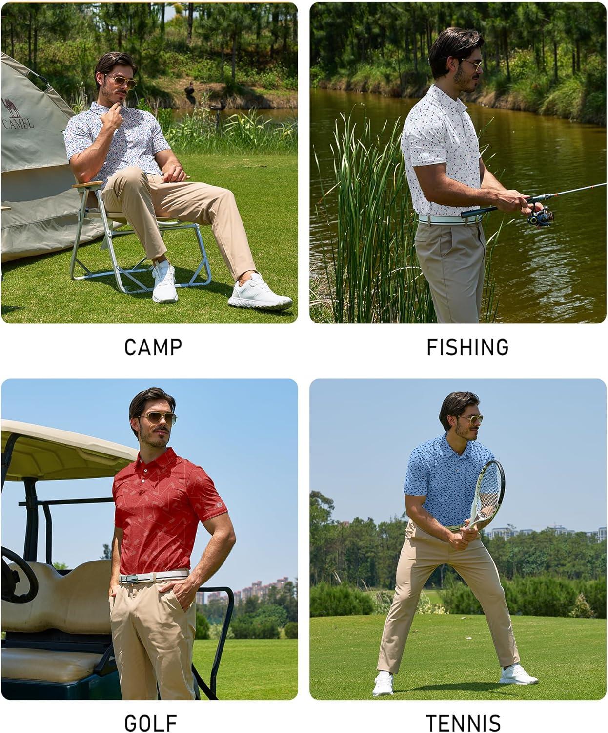 imageZITY Mens Golf Polo Shirts Short Sleeve UPF 50 Performance Moisture Wicking Print Pattern Casual Collared Golf Shirt for MenLight Purple