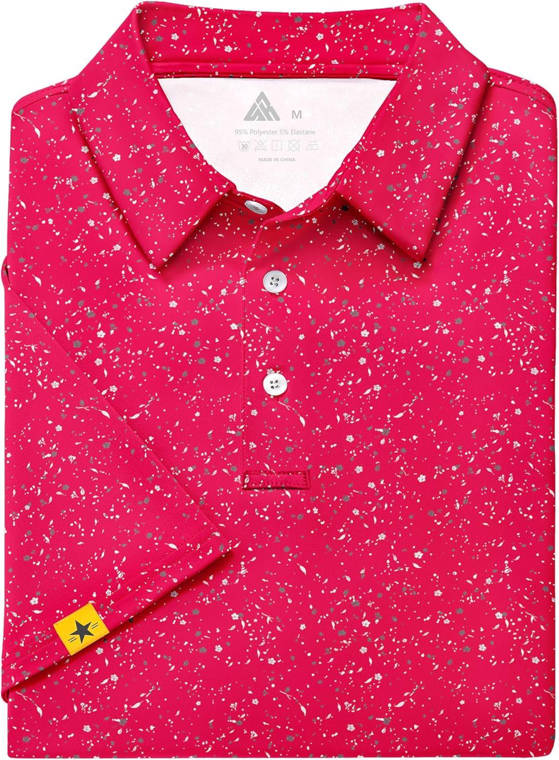 imageZITY Mens Golf Polo Shirts Short Sleeve UPF 50 Performance Moisture Wicking Print Pattern Casual Collared Golf Shirt for MenLight Red