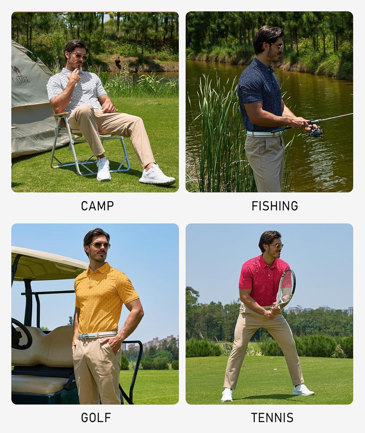 imageZITY Mens Golf Polo Shirts Short Sleeve UPF 50 Performance Moisture Wicking Print Pattern Casual Collared Golf Shirt for MenLight Red