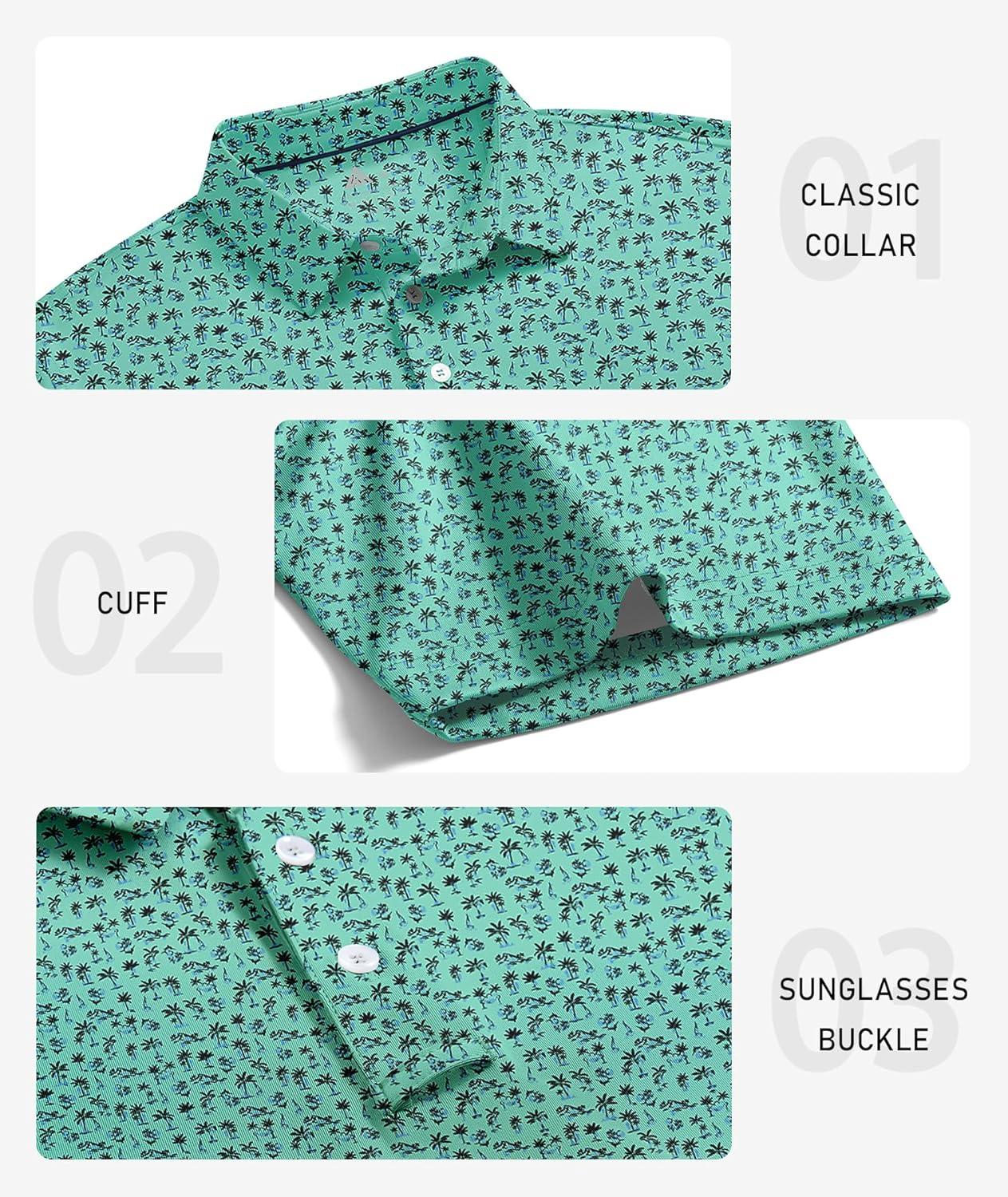 imageZITY Mens Golf Polo Shirts Short Sleeve UPF 50 Performance Moisture Wicking Print Pattern Casual Collared Golf Shirt for MenMint Green