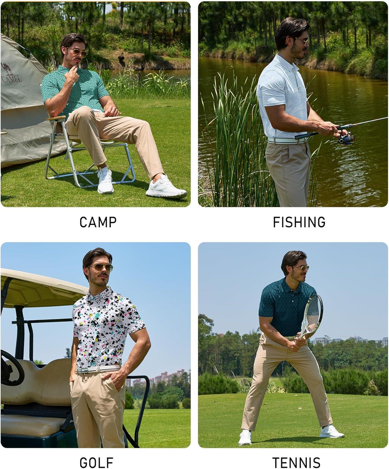 imageZITY Mens Golf Polo Shirts Short Sleeve UPF 50 Performance Moisture Wicking Print Pattern Casual Collared Golf Shirt for MenMint Green