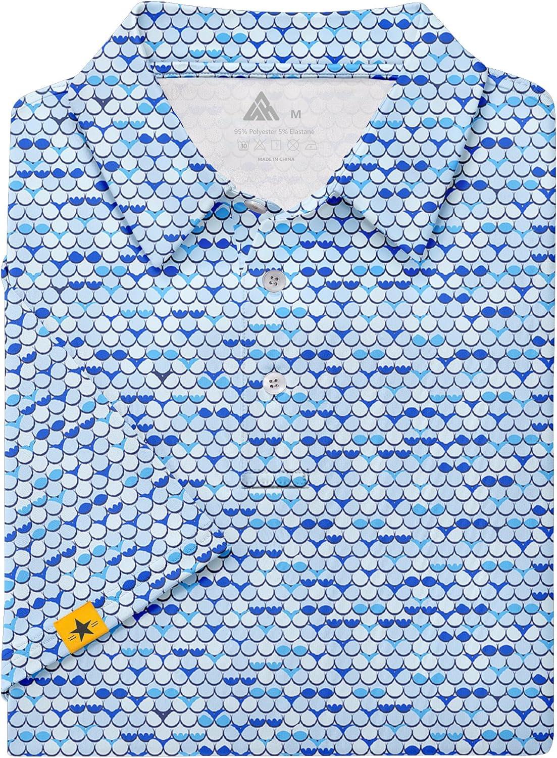 imageZITY Mens Golf Polo Shirts Short Sleeve UPF 50 Performance Moisture Wicking Print Pattern Casual Collared Golf Shirt for MenMoon Blue
