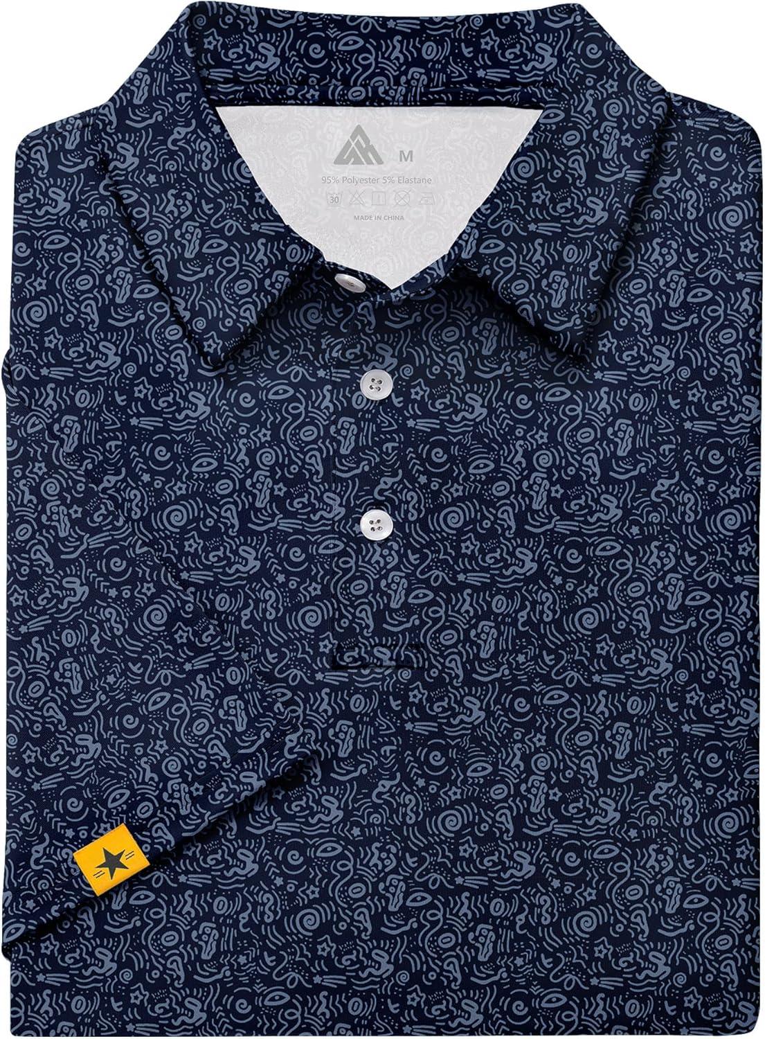 imageZITY Mens Golf Polo Shirts Short Sleeve UPF 50 Performance Moisture Wicking Print Pattern Casual Collared Golf Shirt for MenNavy