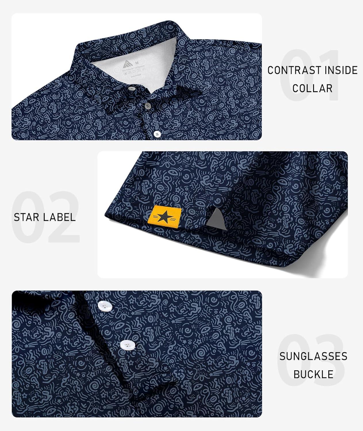 imageZITY Mens Golf Polo Shirts Short Sleeve UPF 50 Performance Moisture Wicking Print Pattern Casual Collared Golf Shirt for MenNavy